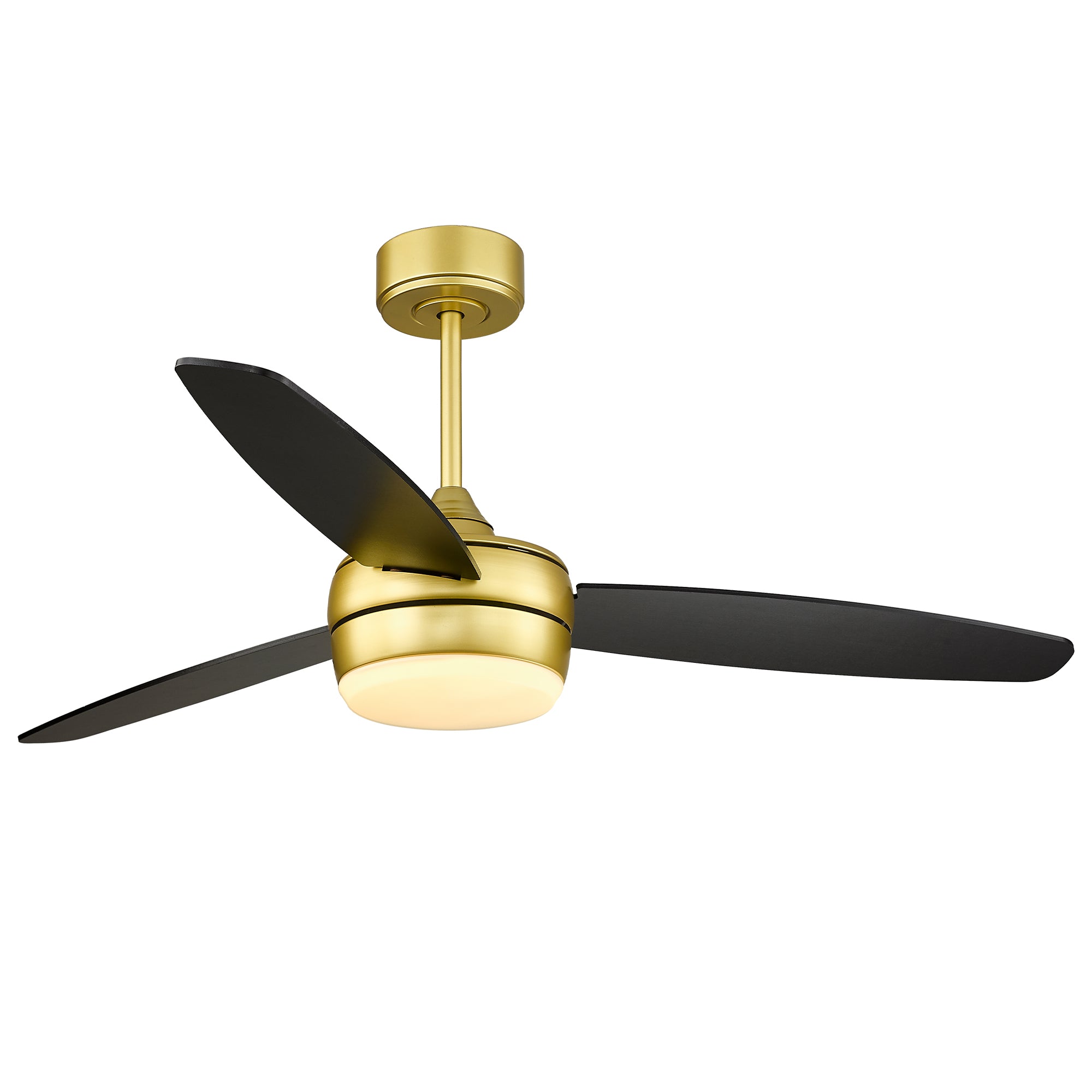 52 Inch Modern Gold Ceiling Fan - USAG00043 - LED Ceiling Fan with Light and Remote Control, with 3 Matte Black Blades for Living Room, Bedroom, Bathroom