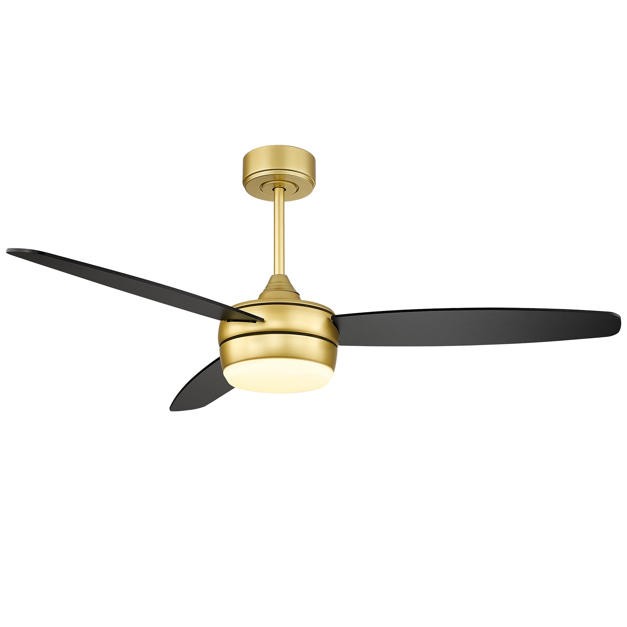 52 Inch Modern Gold Ceiling Fan - USAG00043 - LED Ceiling Fan with Light and Remote Control, with 3 Matte Black Blades for Living Room, Bedroom, Bathroom