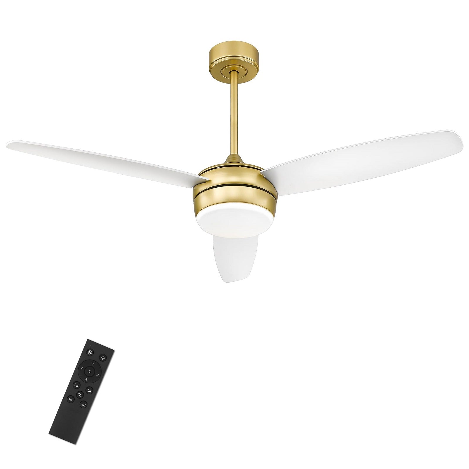 52 Inch Modern Gold Ceiling Fan - USAG00044 - LED Ceiling Fan with Light and Remote Control, with 3 White Blades for Living room, Bedroom, Bathroom