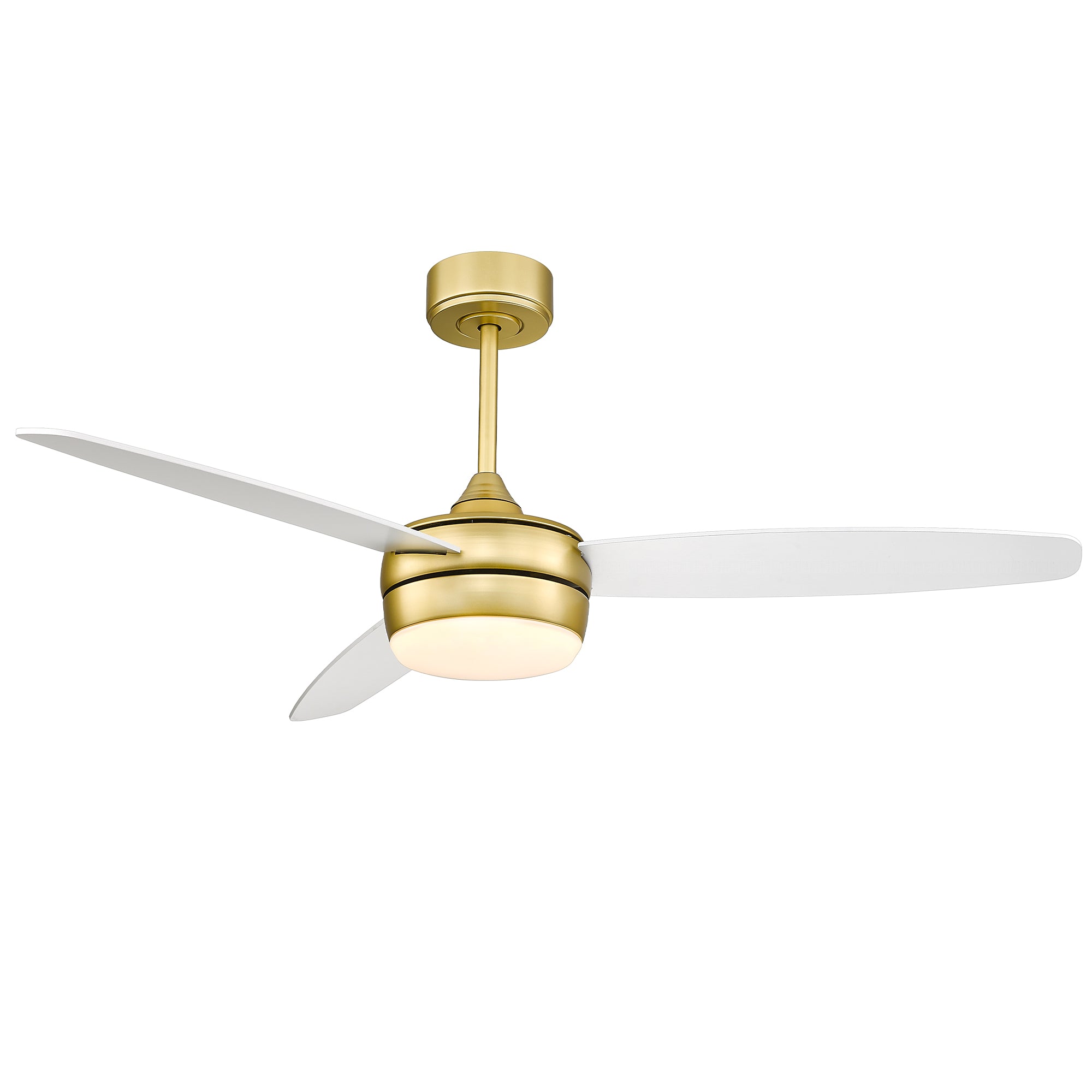 52 Inch Modern Gold Ceiling Fan - USAG00044 - LED Ceiling Fan with Light and Remote Control, with 3 White Blades for Living room, Bedroom, Bathroom