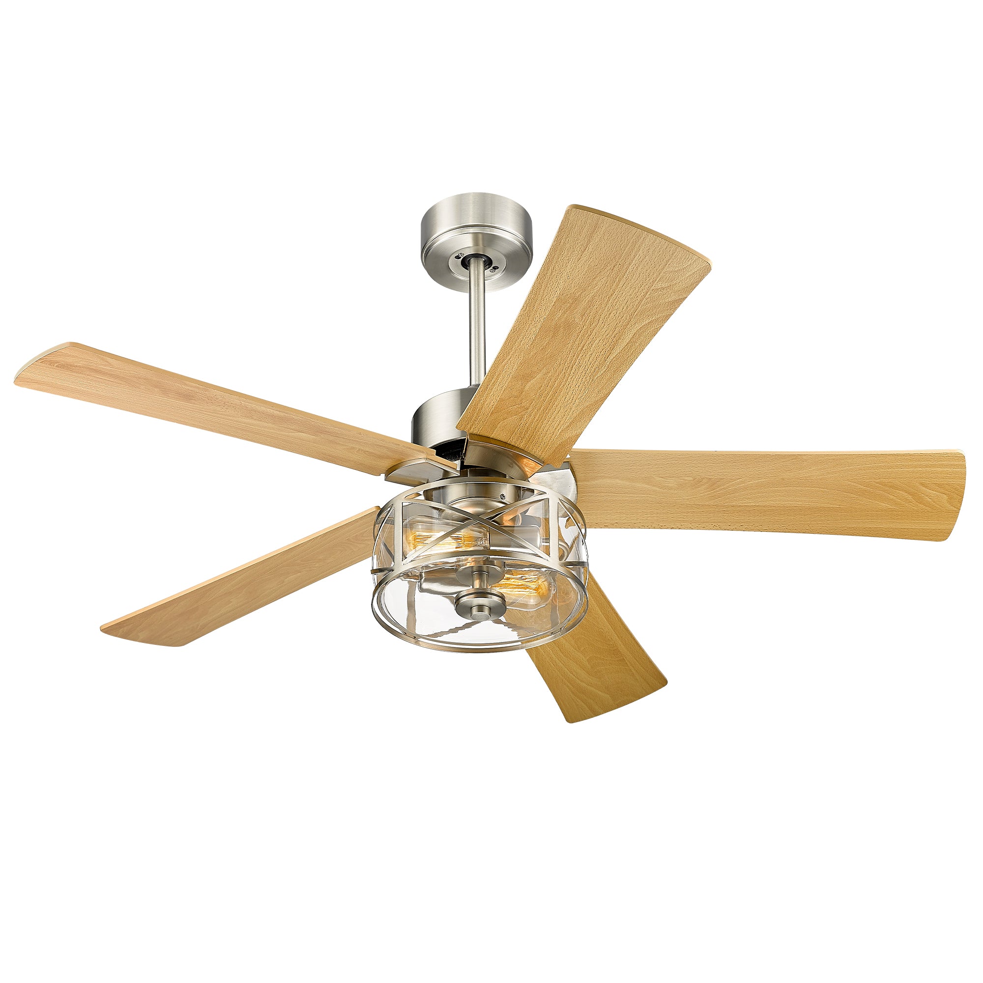 48 Inch Farmhouse Industrial Ceiling Fan - USAG00045 - with Light and Remote Control, Clear Glass, 5-Reversible Blades with Gray Oak/Burlywood Finish