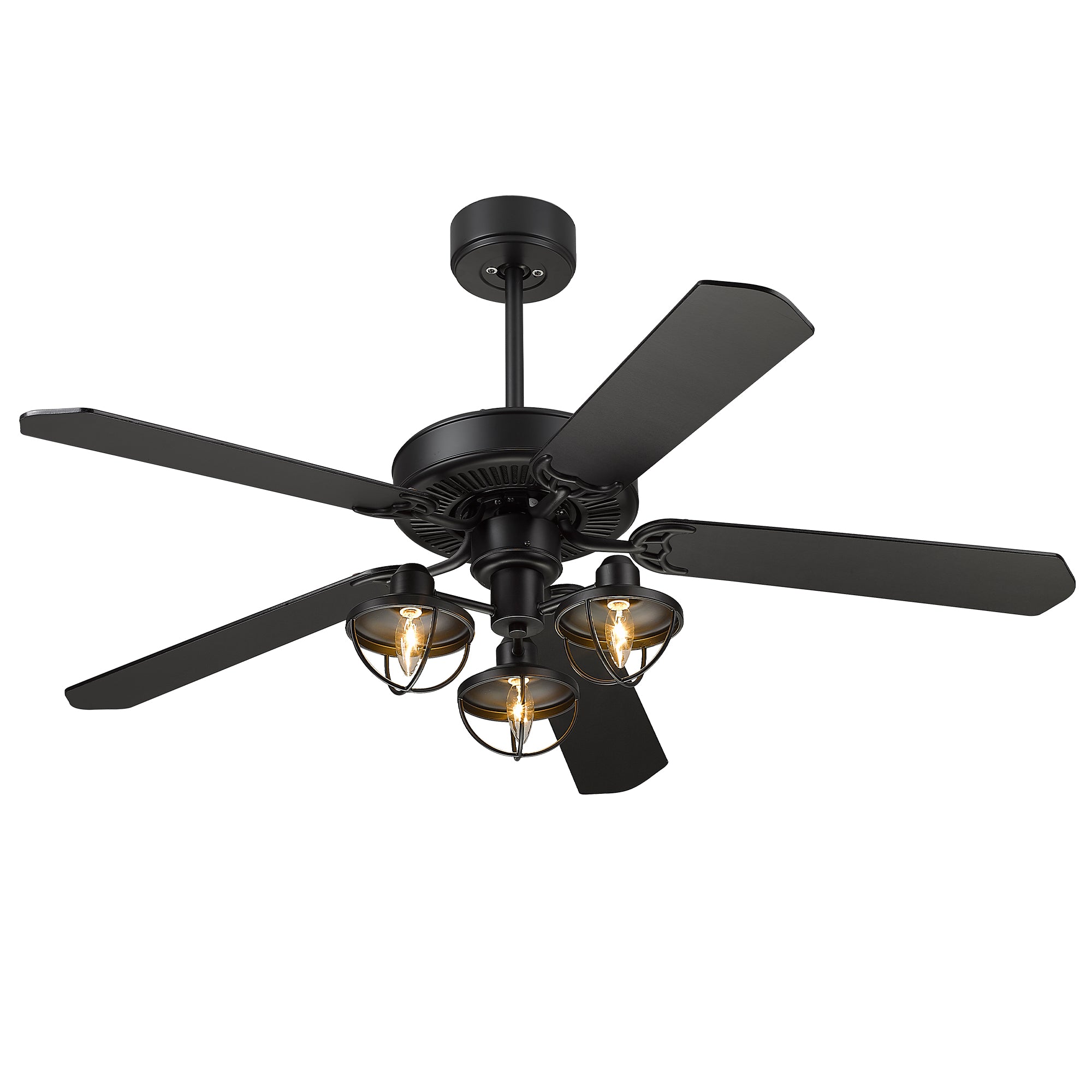 52 Inch Farmhouse Wooden Ceiling Fans - USAG00046 - with 3 Lights and Remote Control, 5-Reversible Blades Indoor/Outdoor, Matte Black/Barnwood Finish