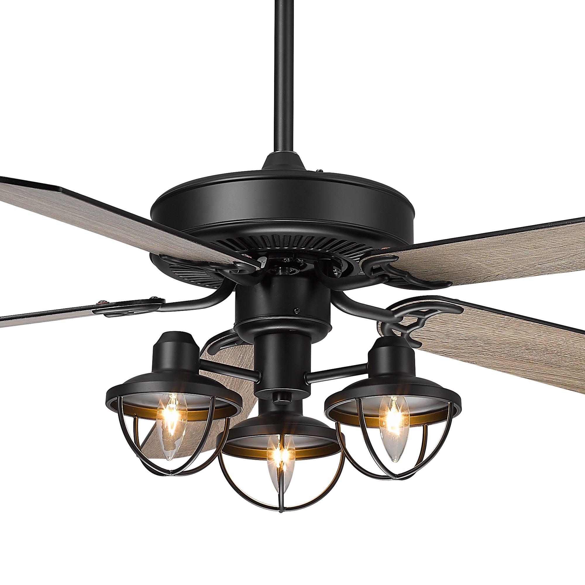 52 Inch Farmhouse Wooden Ceiling Fans - USAG00046 - with 3 Lights and Remote Control, 5-Reversible Blades Indoor/Outdoor, Matte Black/Barnwood Finish