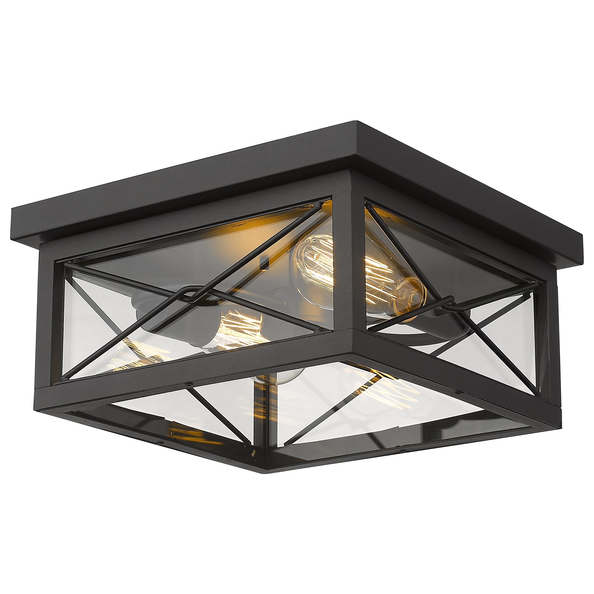 Matte Black Glass & Metal- 12 Inch Ceiling Light 2-Light Flush Mount Ceiling Light Fixture in Black Finish - USAG00049