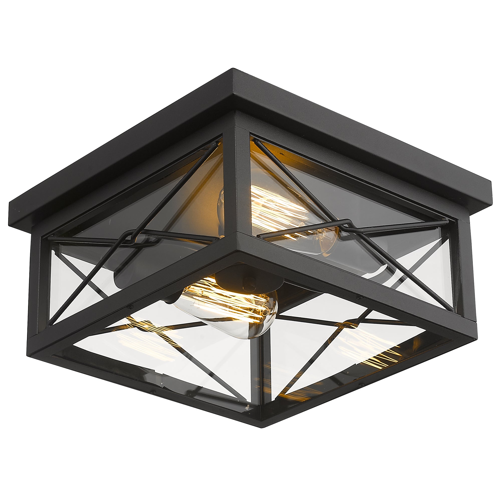 Matte Black Glass & Metal- 12 Inch Ceiling Light 2-Light Flush Mount Ceiling Light Fixture in Black Finish - USAG00049