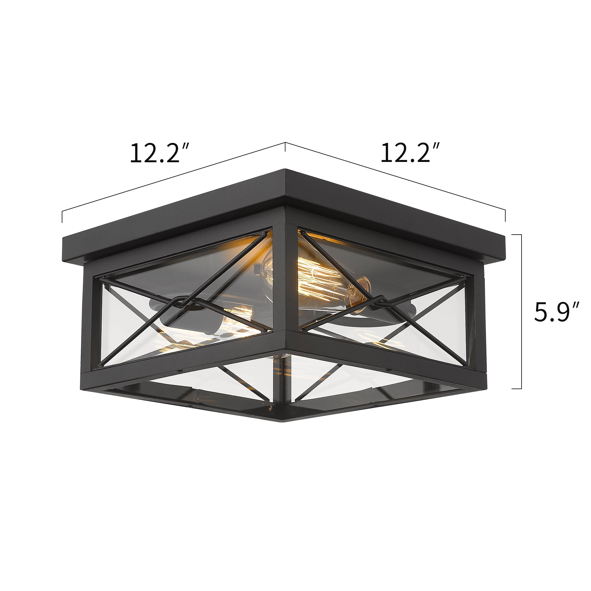 Matte Black Glass & Metal- 12 Inch Ceiling Light 2-Light Flush Mount Ceiling Light Fixture in Black Finish - USAG00049