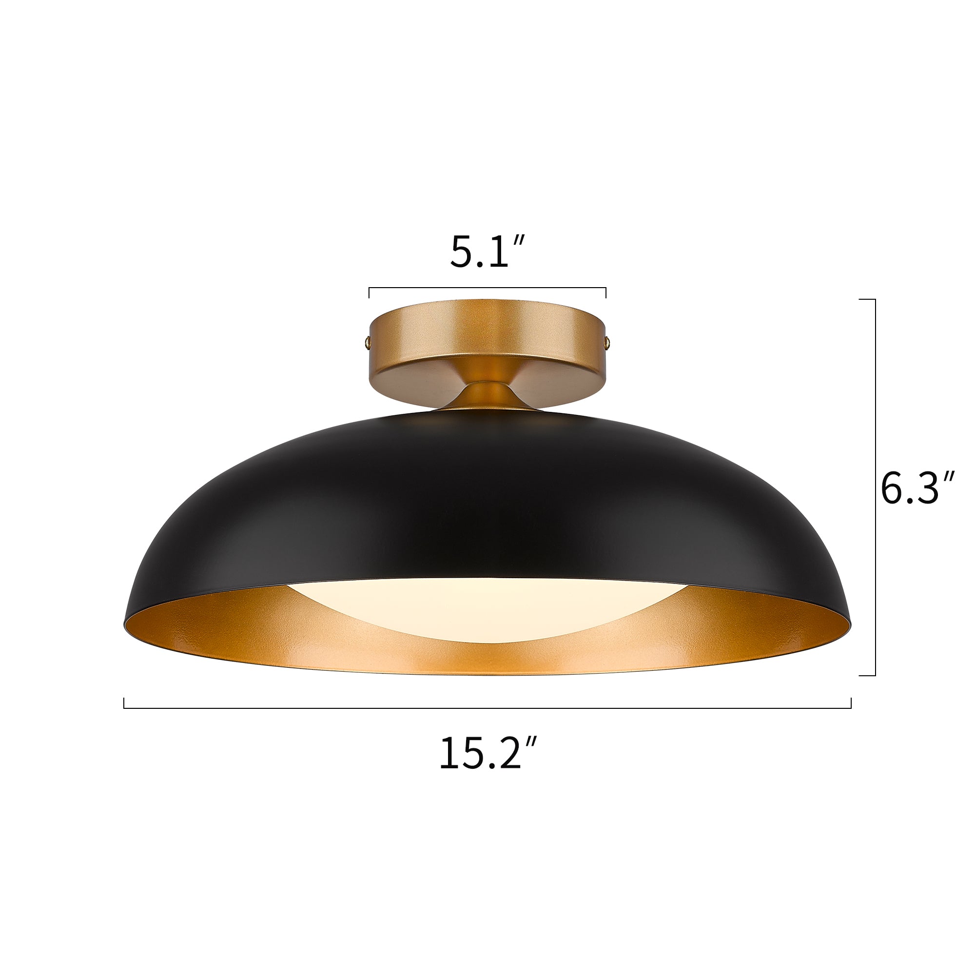 Semi Flush Mount Black and Gold Finish Metal - 15 inch LED 12W/1200lm 3000K/4000K/5000K Adjustable Ceiling Light - USAG00055