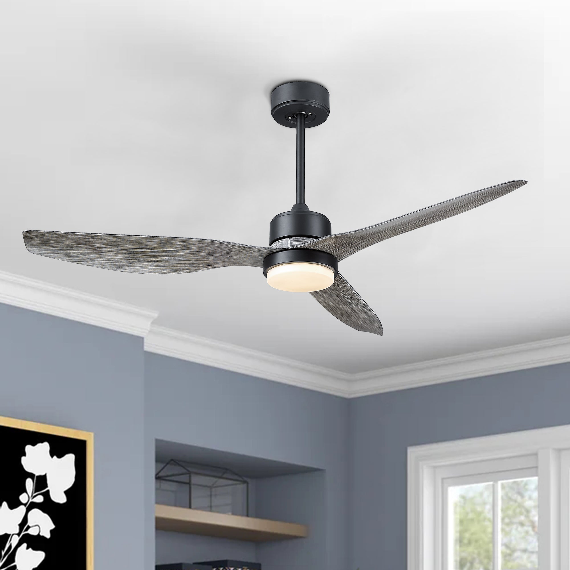 52 Inch Modern Ceiling Fan - USAG00058 - Farmhouse Ceiling Fan with LED Light Kit, 3-Reversible Blades, Indoor/Outdoor for Living Room, Bedroom, Studyroom, Wooden Finish