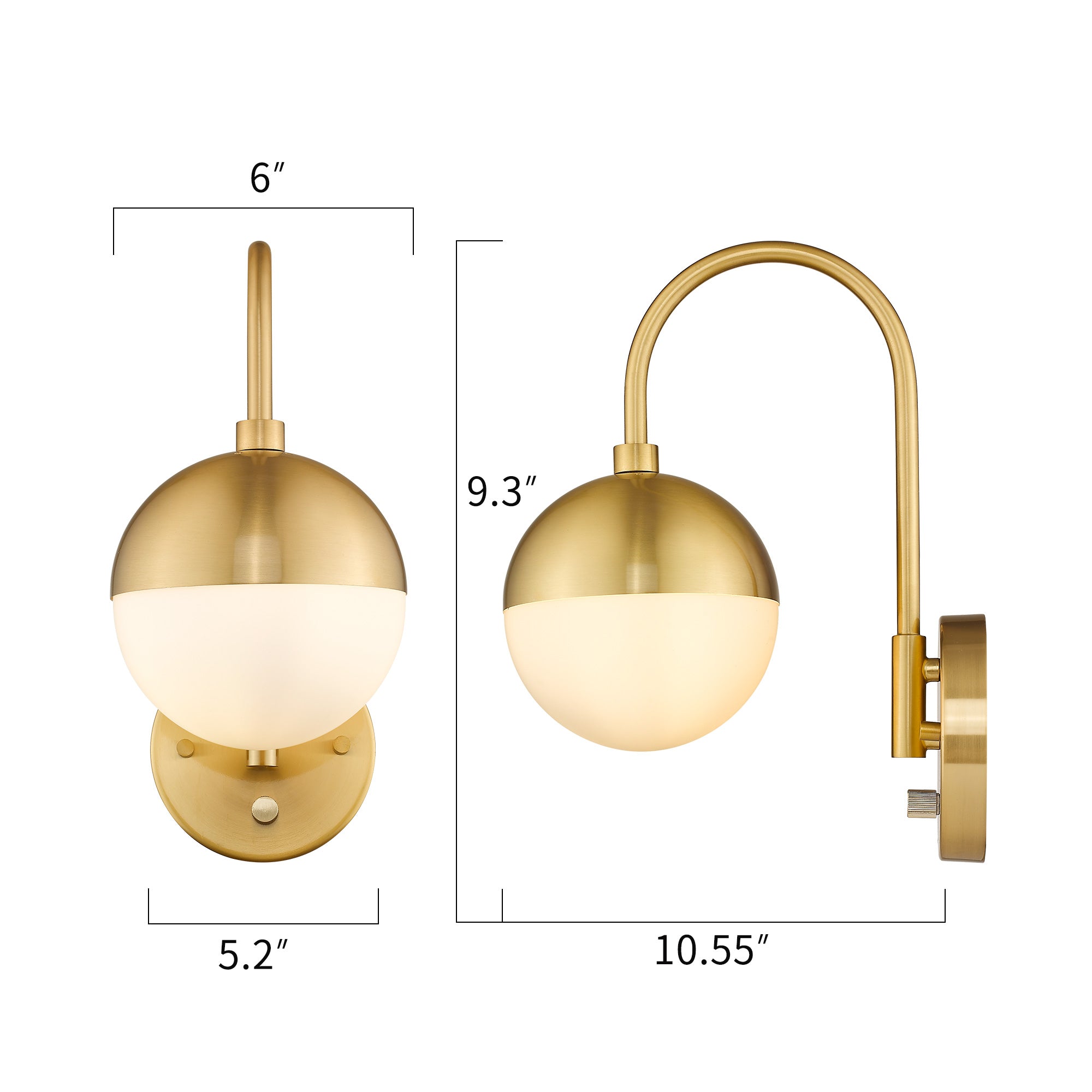 Brushed Gold Glass & Metal - Modern Wall Lamp With White Globe Glass Gold Wall Sconce Wall Light With Brushed Brass Finished For Bedroom Bathroom Living Room - USAG00059