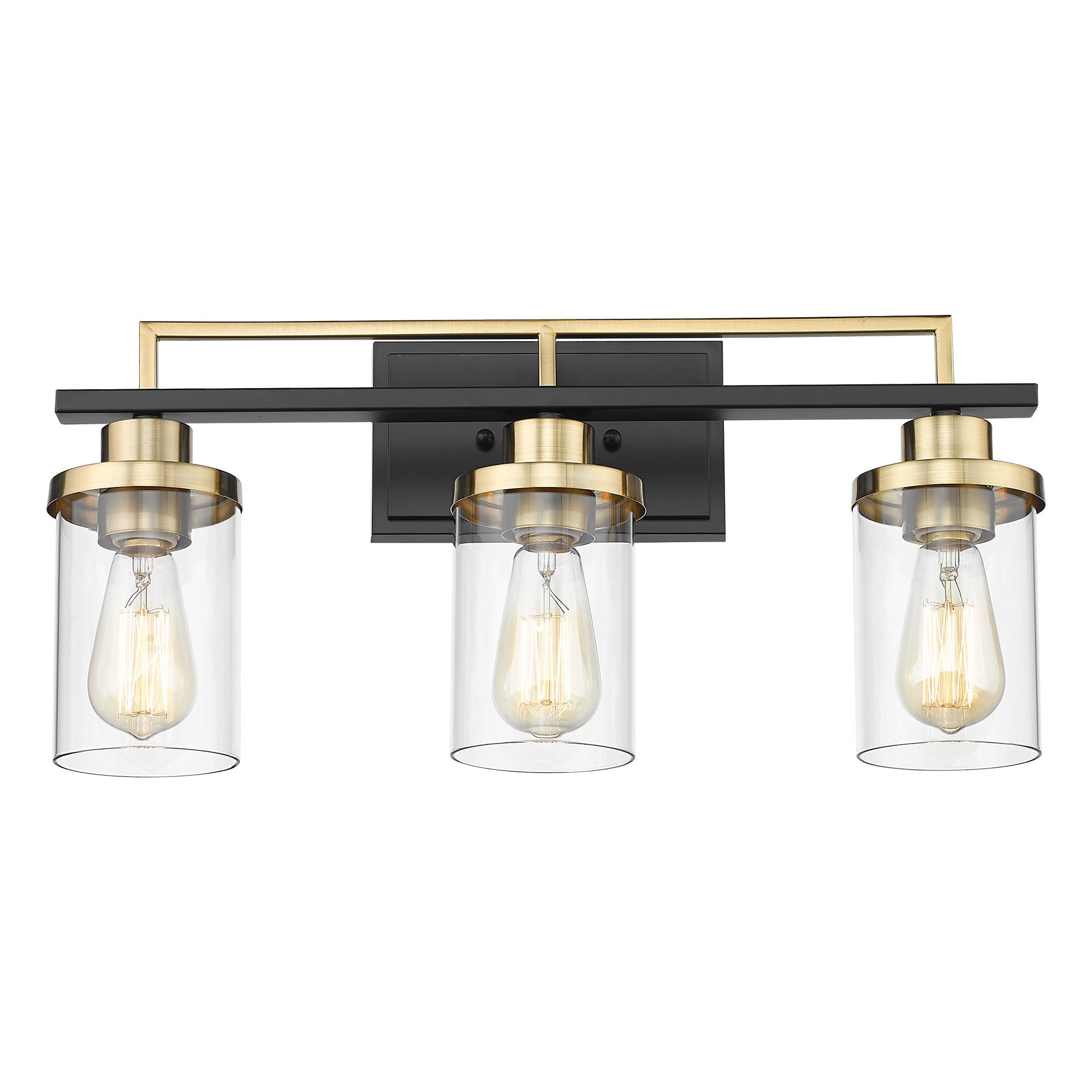 Matte Black & Gold Glass & Metal - 20 Inch 3-Light Bathroom Vanity Light Fixtures - Black and Gold Finish with Clear Glass - USAG00064