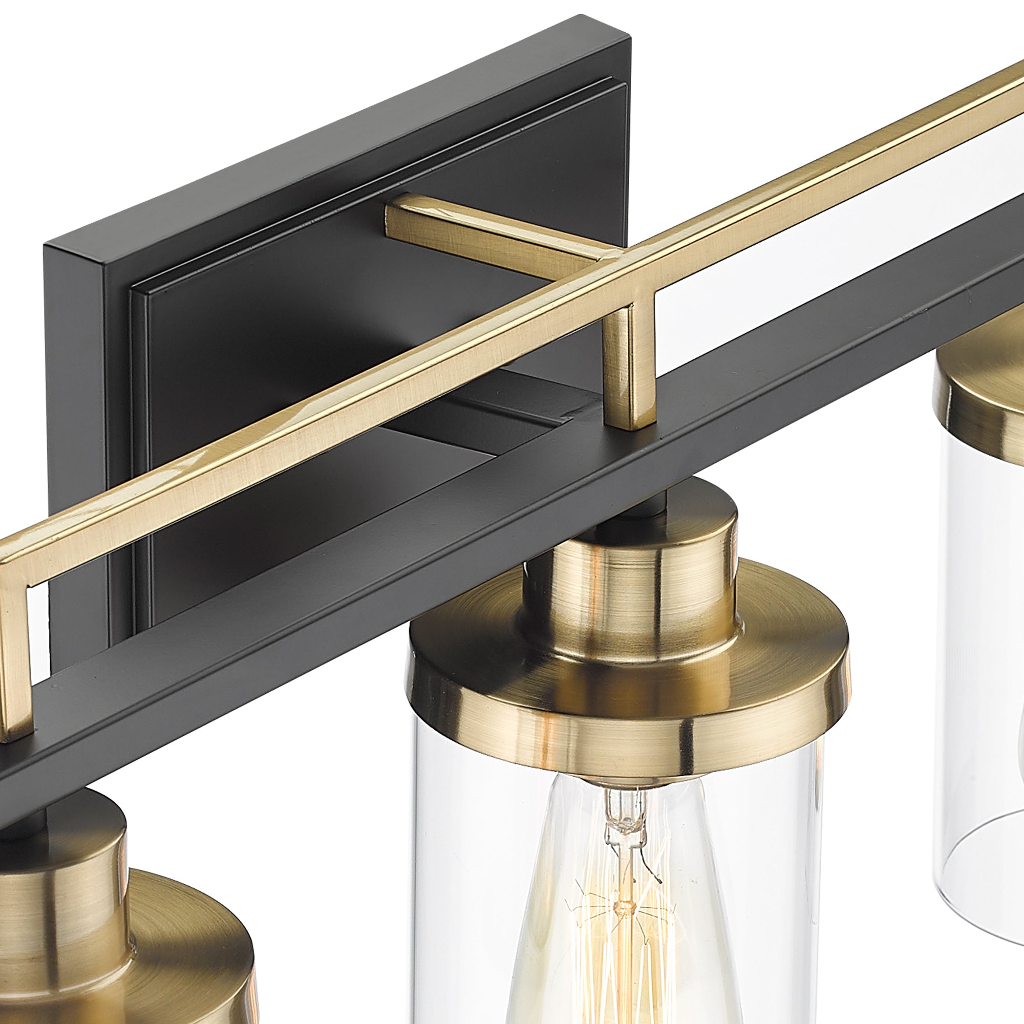 Matte Black & Gold Glass & Metal - 20 Inch 3-Light Bathroom Vanity Light Fixtures - Black and Gold Finish with Clear Glass - USAG00064