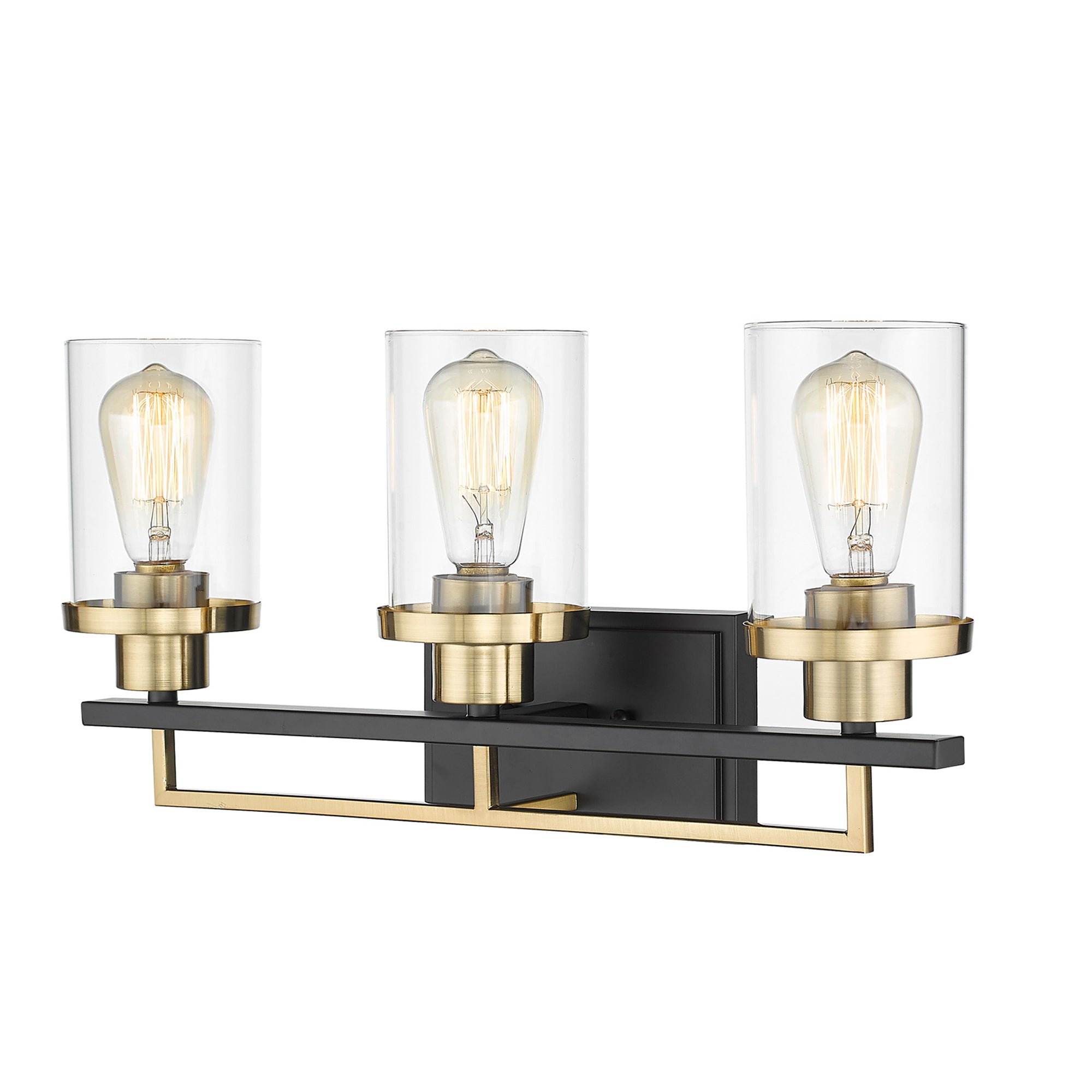 Matte Black & Gold Glass & Metal - 20 Inch 3-Light Bathroom Vanity Light Fixtures - Black and Gold Finish with Clear Glass - USAG00064