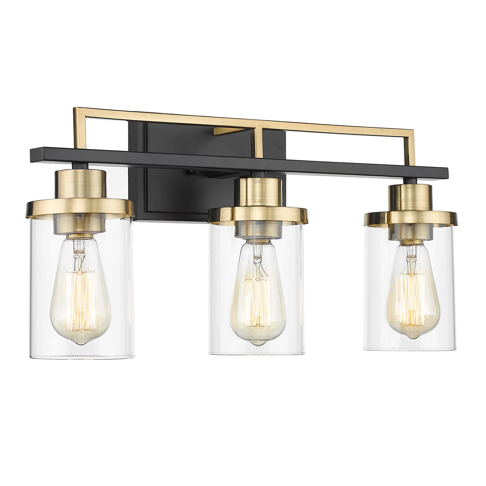 Matte Black & Gold Glass & Metal - 20 Inch 3-Light Bathroom Vanity Light Fixtures - Black and Gold Finish with Clear Glass - USAG00064