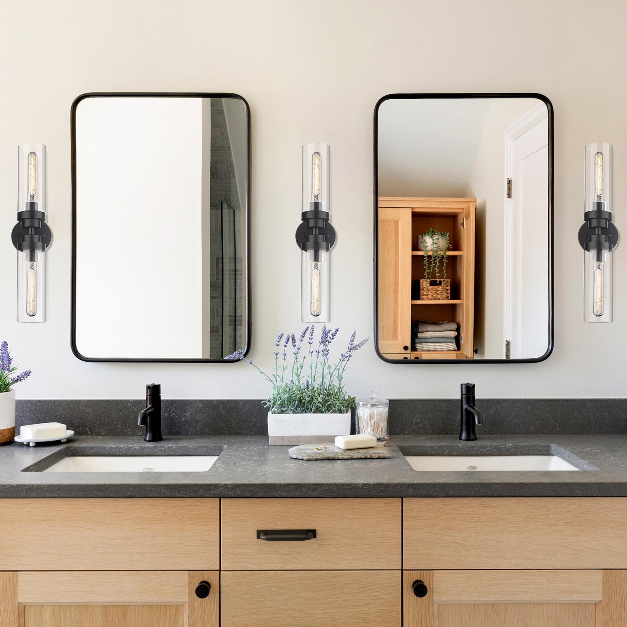 Matte Black Glass & Metal - 22'' 2 Lights Black Vanity Light - USAG00065