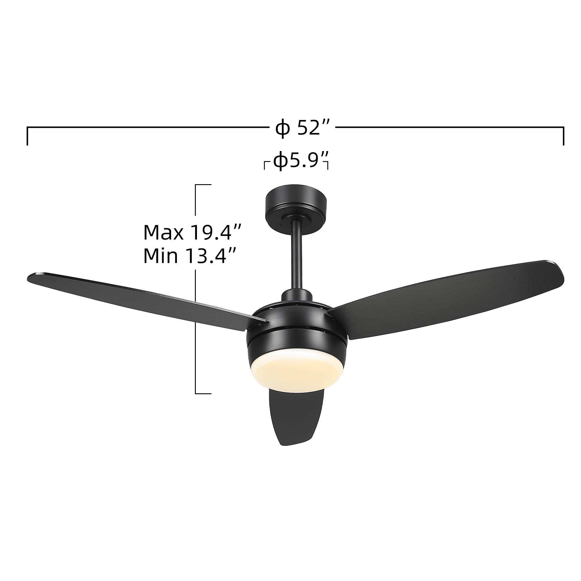 52 Inch Ceiling Fan with Lights - USAG00066 - Smart Ceiling Fan Remote & APP Control, Reversible Blades with Matte Black/Wooden Finish for Indoor/Outdoor