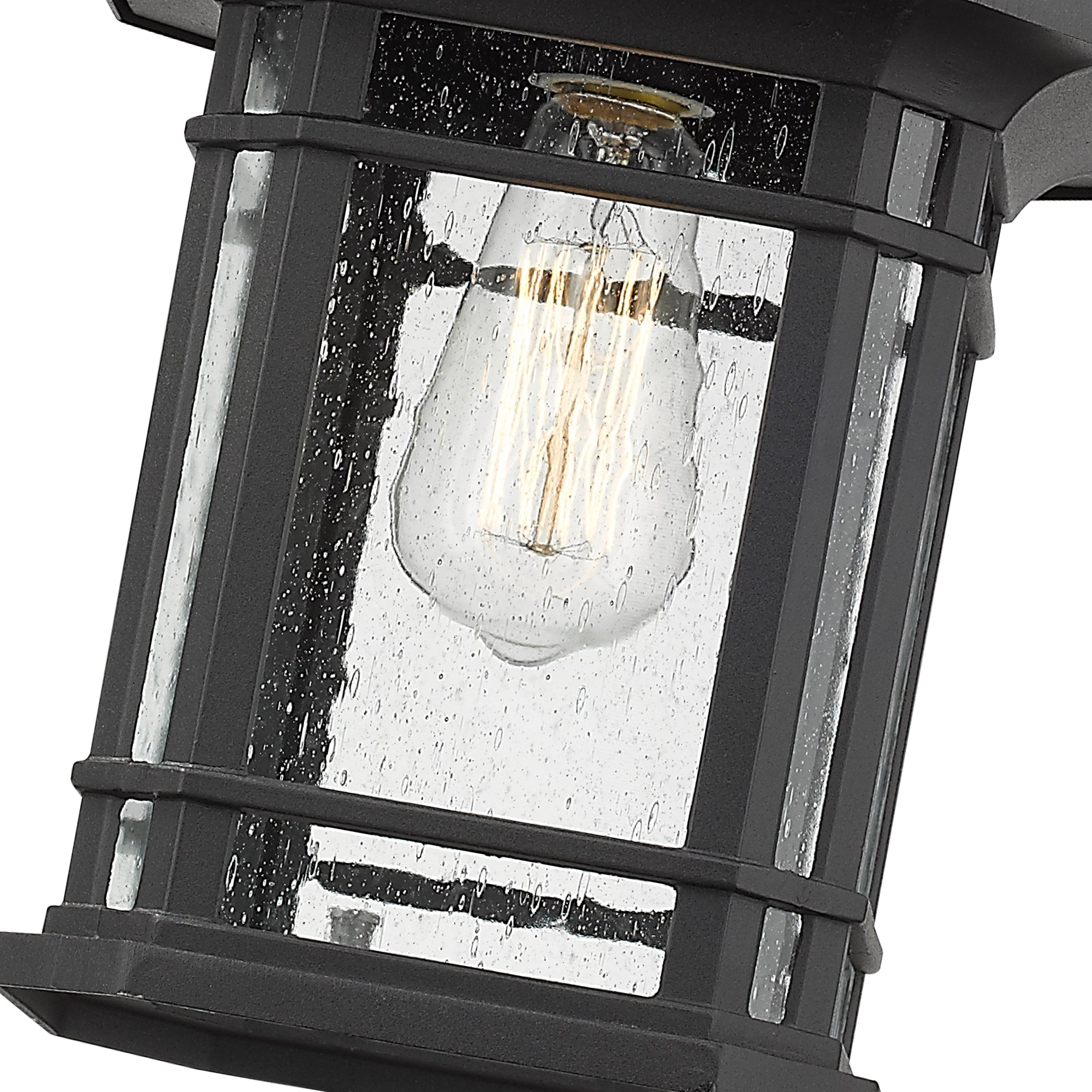 Matte Black Glass & Metal - 9.4 Inch Black Modern Exterior Pendant Light Lantern - USAG00067