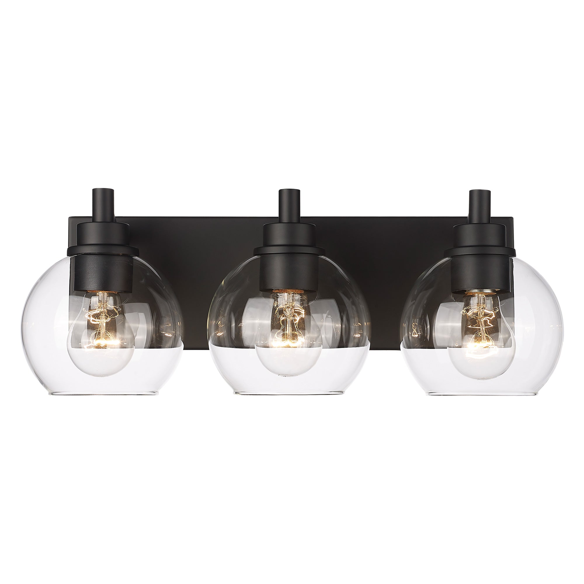 Matte Black Glass & Metal - 3-Light Matte Black Vanity Light Modern Wall Sconces with Clear Glass Globe Shade, Bathroom Wall Lights for Mirror Kitchen Bedroom Hallway - USAG00068