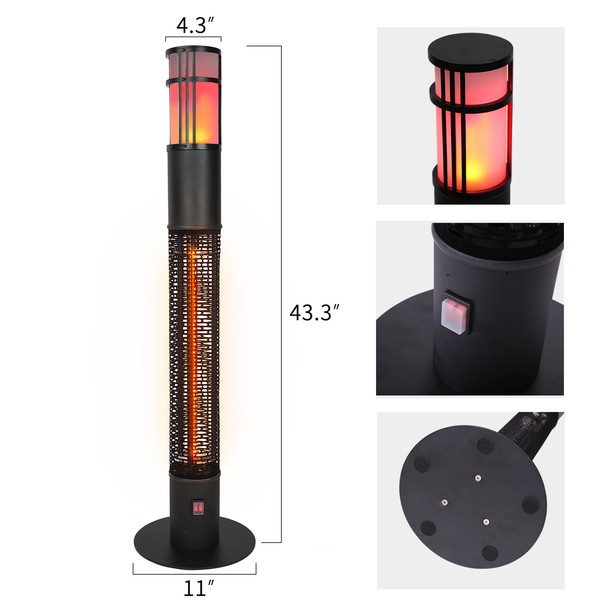 Outdoor Freestanding Electric Patio Heater - USAG00070 - 1500W Column Outdoor Heater with LED Flame Light, Suitable as a Balcony Heater, Christmas Party Heater