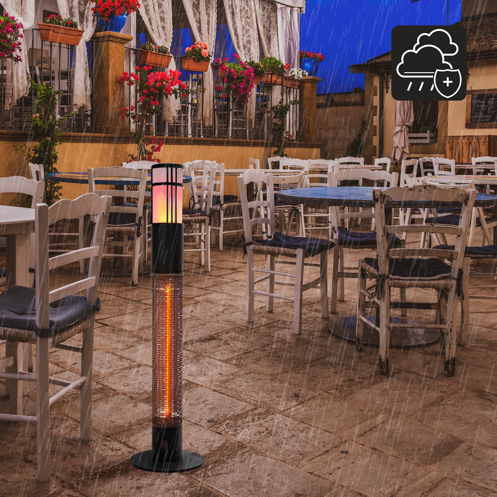 Outdoor Freestanding Electric Patio Heater - USAG00070 - 1500W Column Outdoor Heater with LED Flame Light, Suitable as a Balcony Heater, Christmas Party Heater