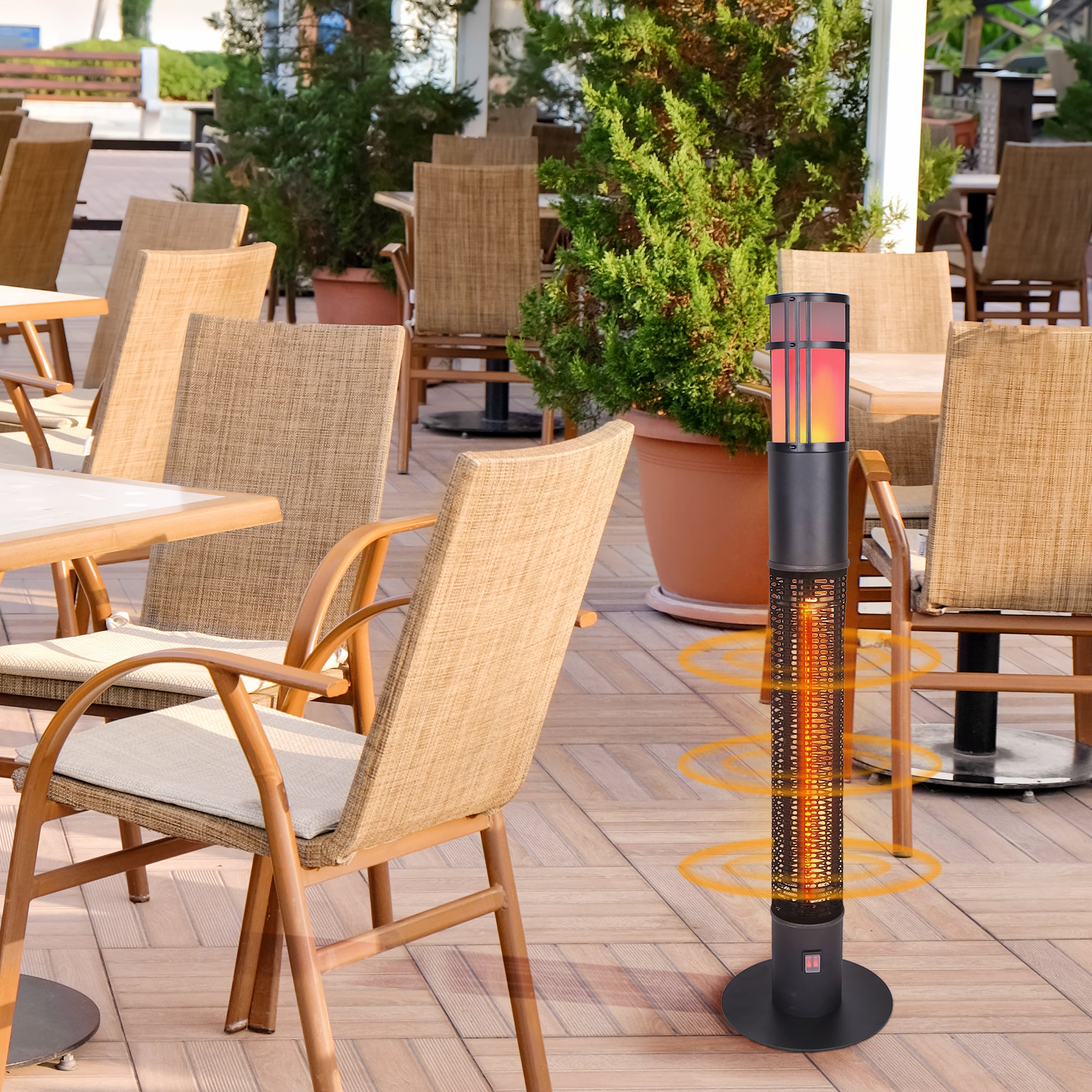 Outdoor Freestanding Electric Patio Heater - USAG00070 - 1500W Column Outdoor Heater with LED Flame Light, Suitable as a Balcony Heater, Christmas Party Heater