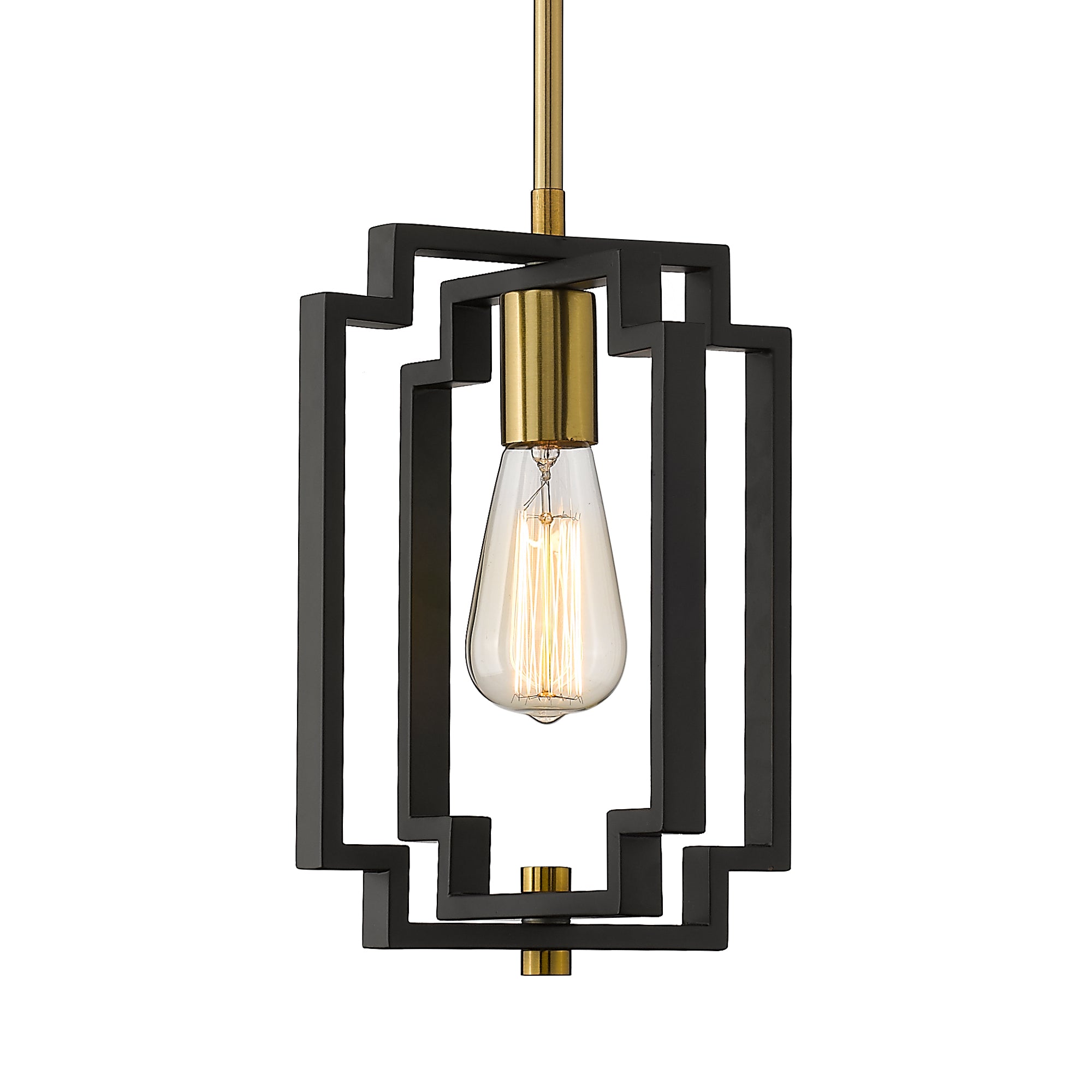 Matte Black & Gold Glass & Metal - Industrial Pendant Light 1-Light Kitchen Hanging Light Fixture Adjustable, Black and Gold Finish - USAG00072