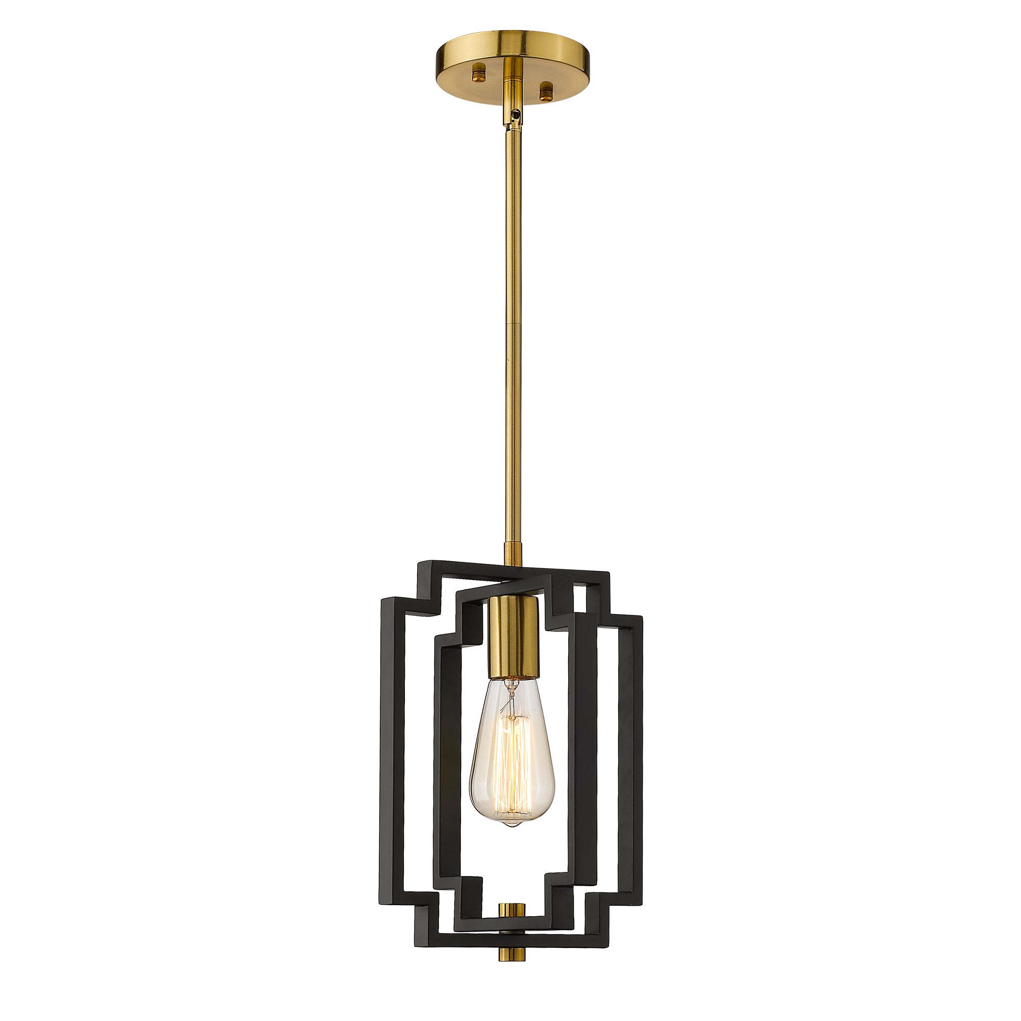 Matte Black & Gold Glass & Metal - Industrial Pendant Light 1-Light Kitchen Hanging Light Fixture Adjustable, Black and Gold Finish - USAG00072