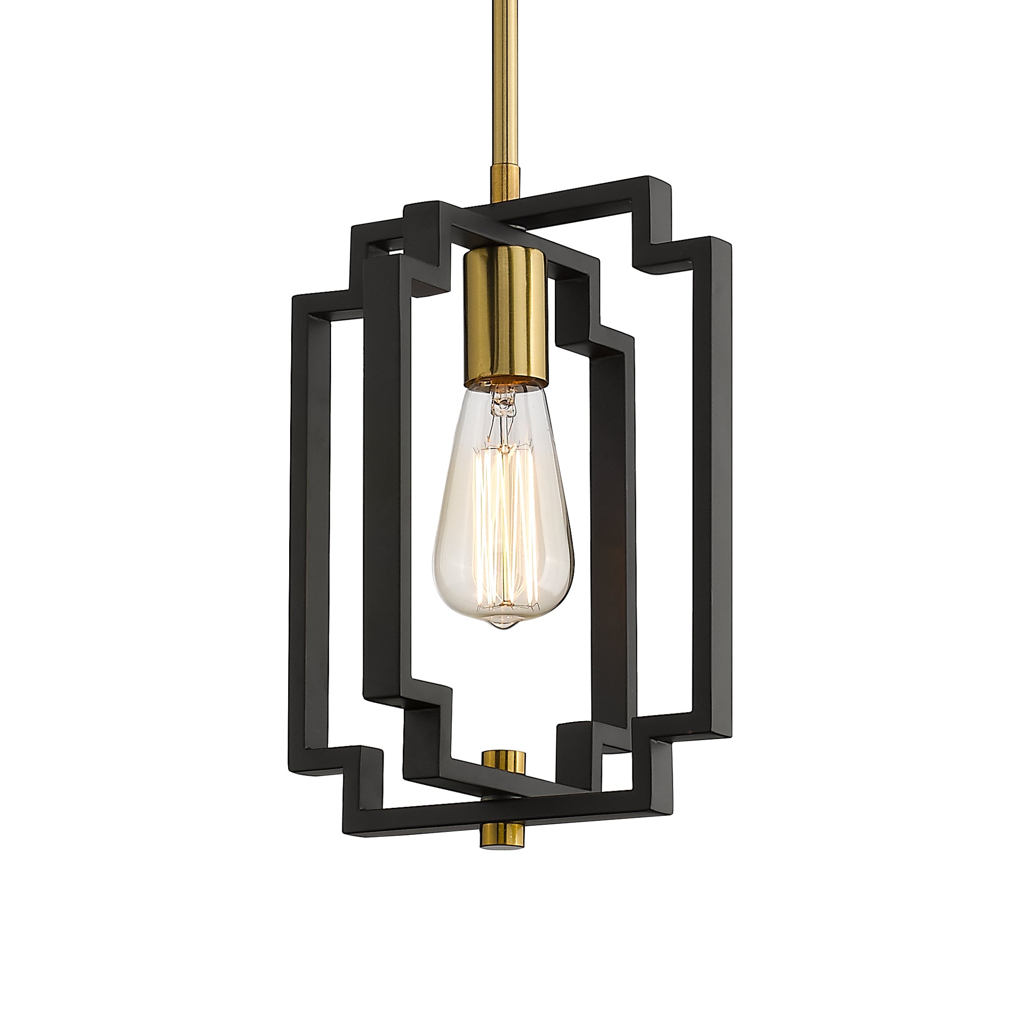 Matte Black & Gold Glass & Metal - Industrial Pendant Light 1-Light Kitchen Hanging Light Fixture Adjustable, Black and Gold Finish - USAG00072