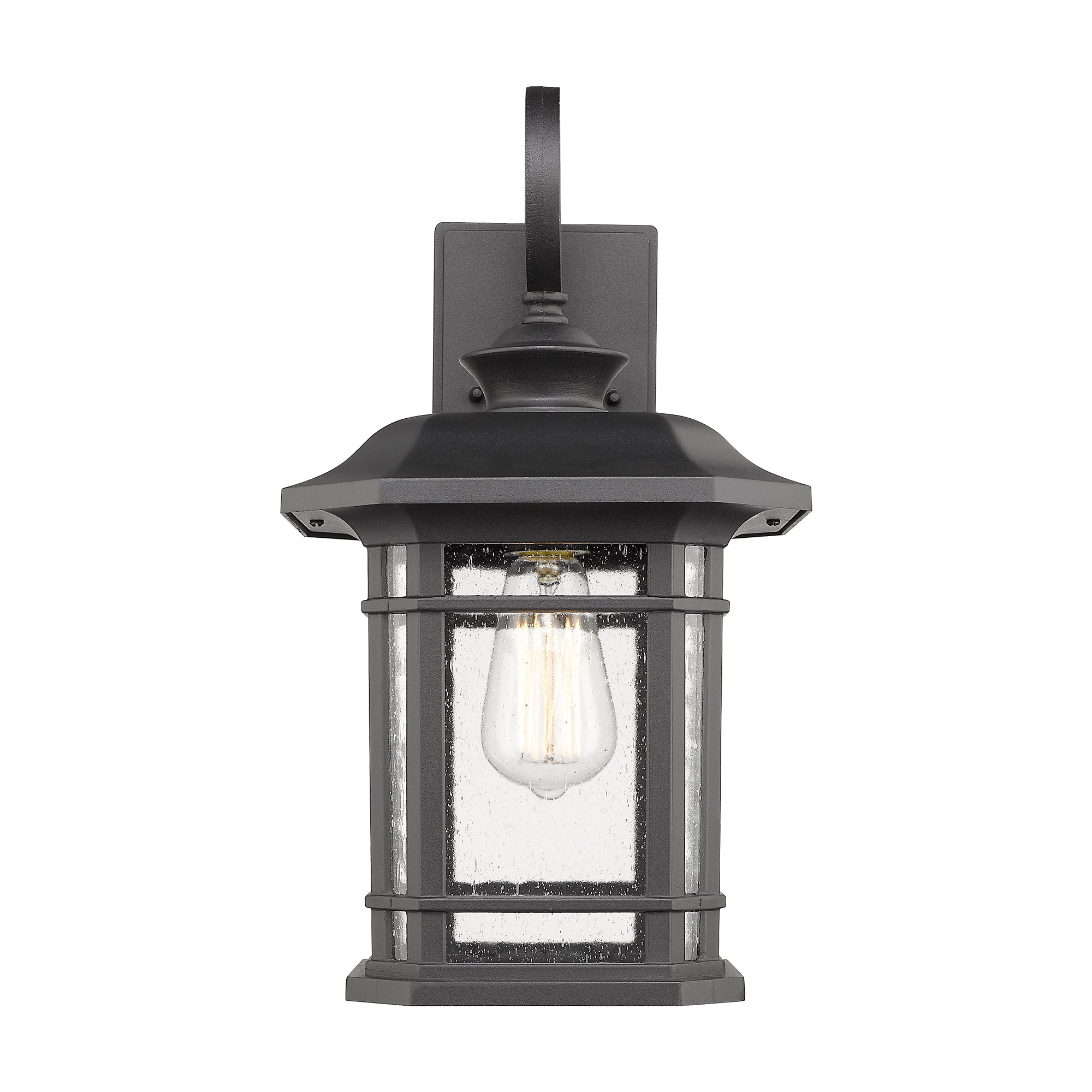 Matte Black Glass & Metal - 17 Inch 1-Light Exterior Wall Sconce Black Finish with Clear Seeded Glass - USAG00073