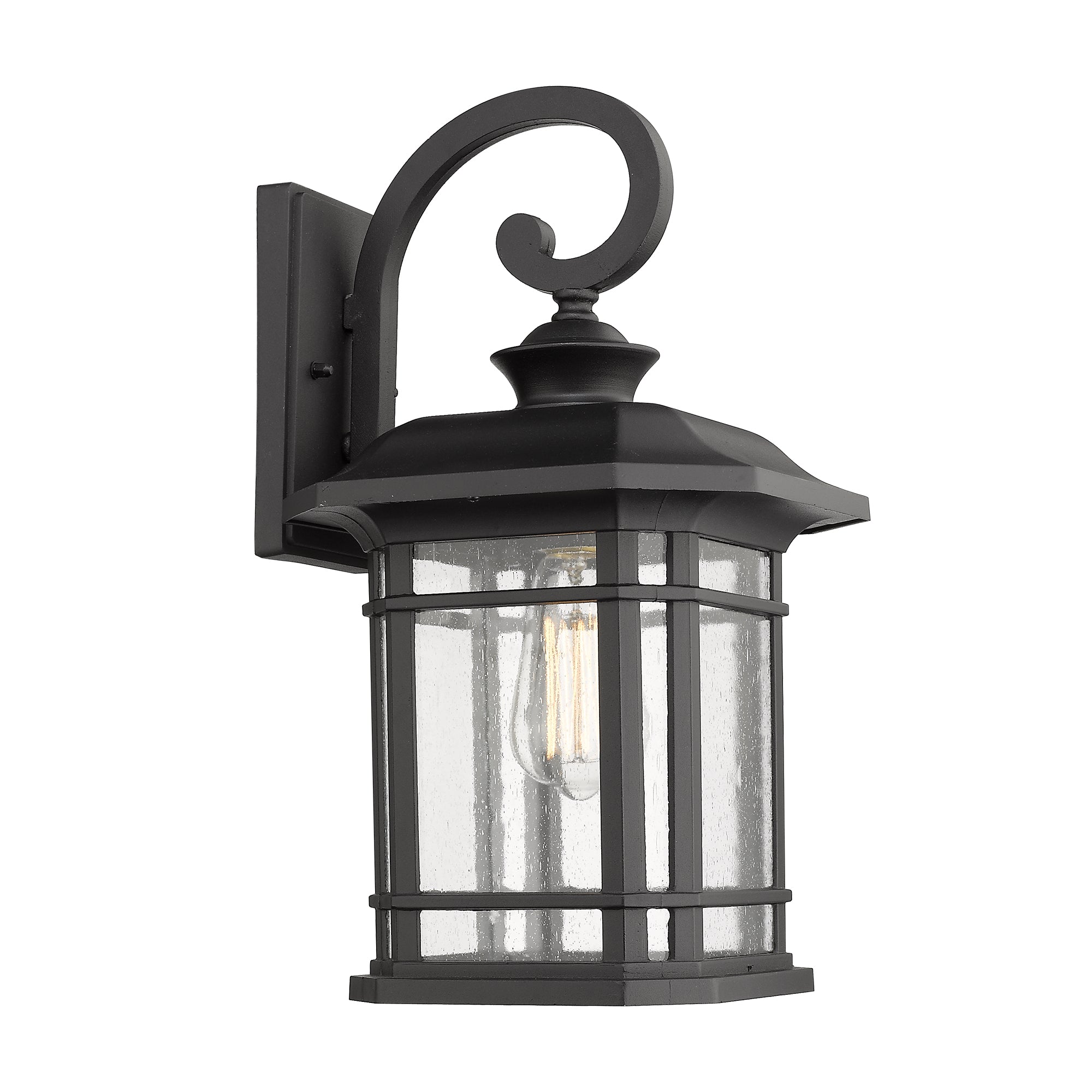 Matte Black Glass & Metal - 17 Inch 1-Light Exterior Wall Sconce Black Finish with Clear Seeded Glass - USAG00073