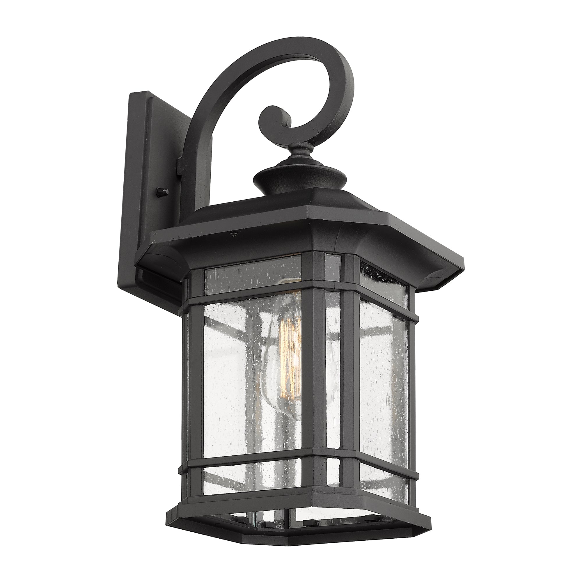 Matte Black Glass & Metal - 17 Inch 1-Light Exterior Wall Sconce Black Finish with Clear Seeded Glass - USAG00073