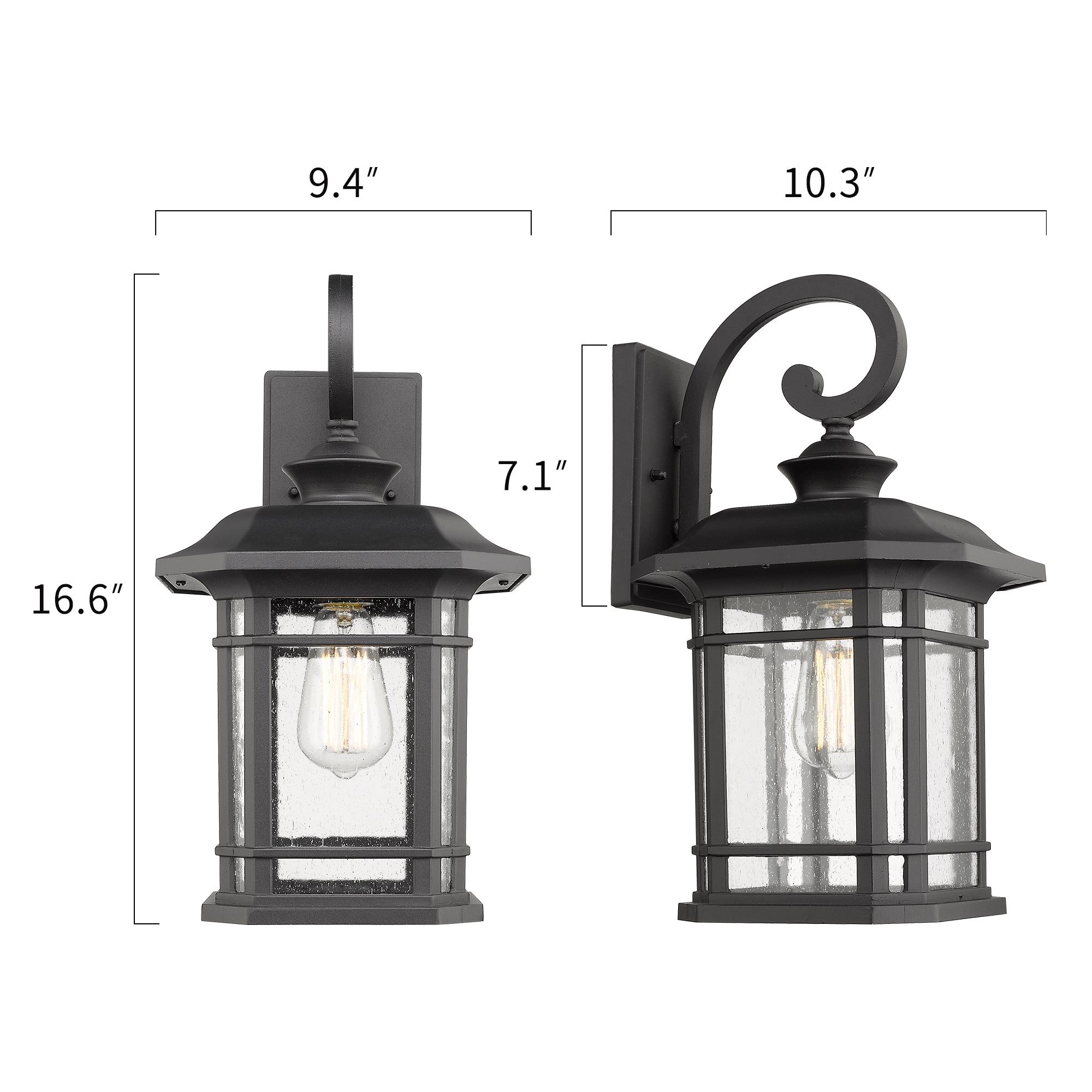 Matte Black Glass & Metal - 17 Inch 1-Light Exterior Wall Sconce Black Finish with Clear Seeded Glass - USAG00073