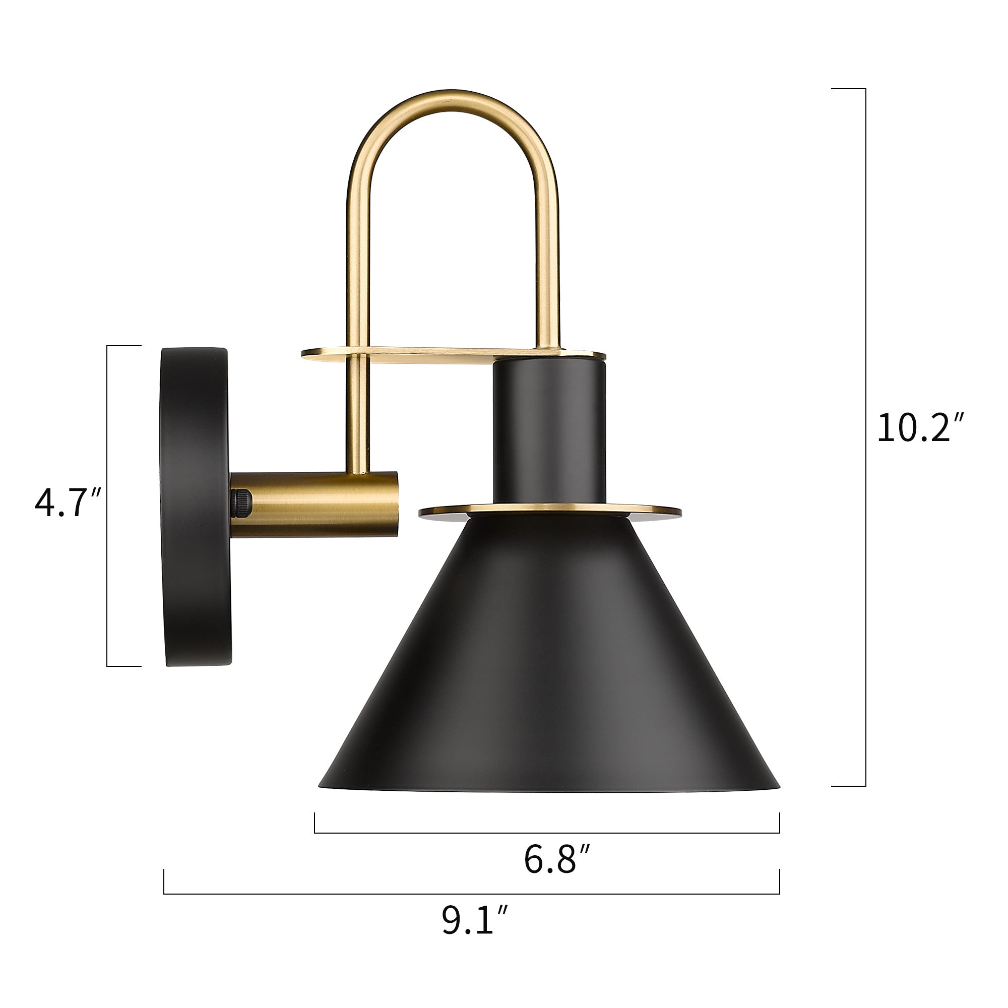 2 Packs Black and Gold Finish Industrial Wall Mounted - 6 inch Wall Lamp Wall Sconce with Cord - USAG00074