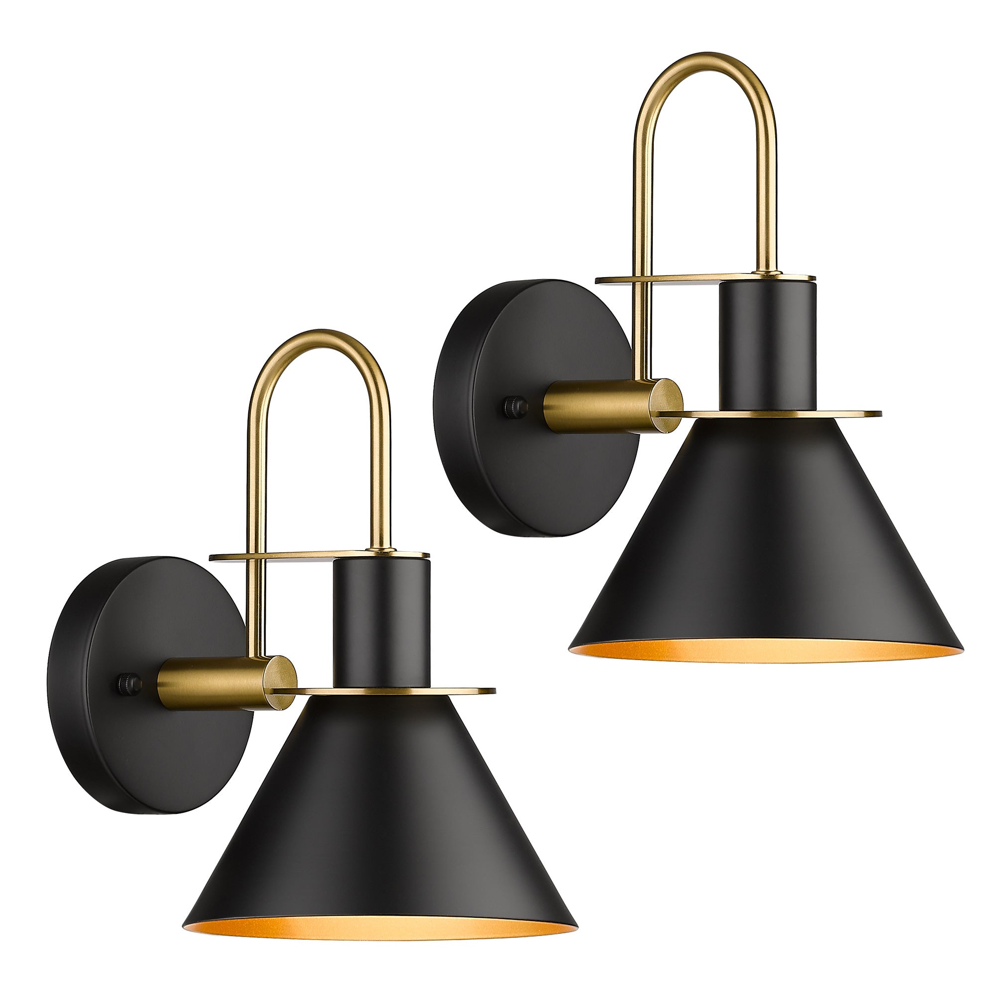 2 Packs Black and Gold Finish Industrial Wall Mounted - 6 inch Wall Lamp Wall Sconce with Cord - USAG00074