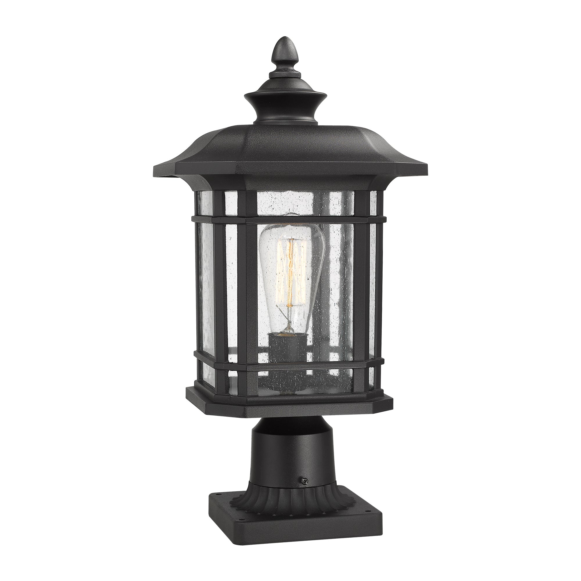 Matte Black Glass & Metal - 17 Inch 1-Light Exterior Post Light in Black Finish with Seeded Glass - USAG00075