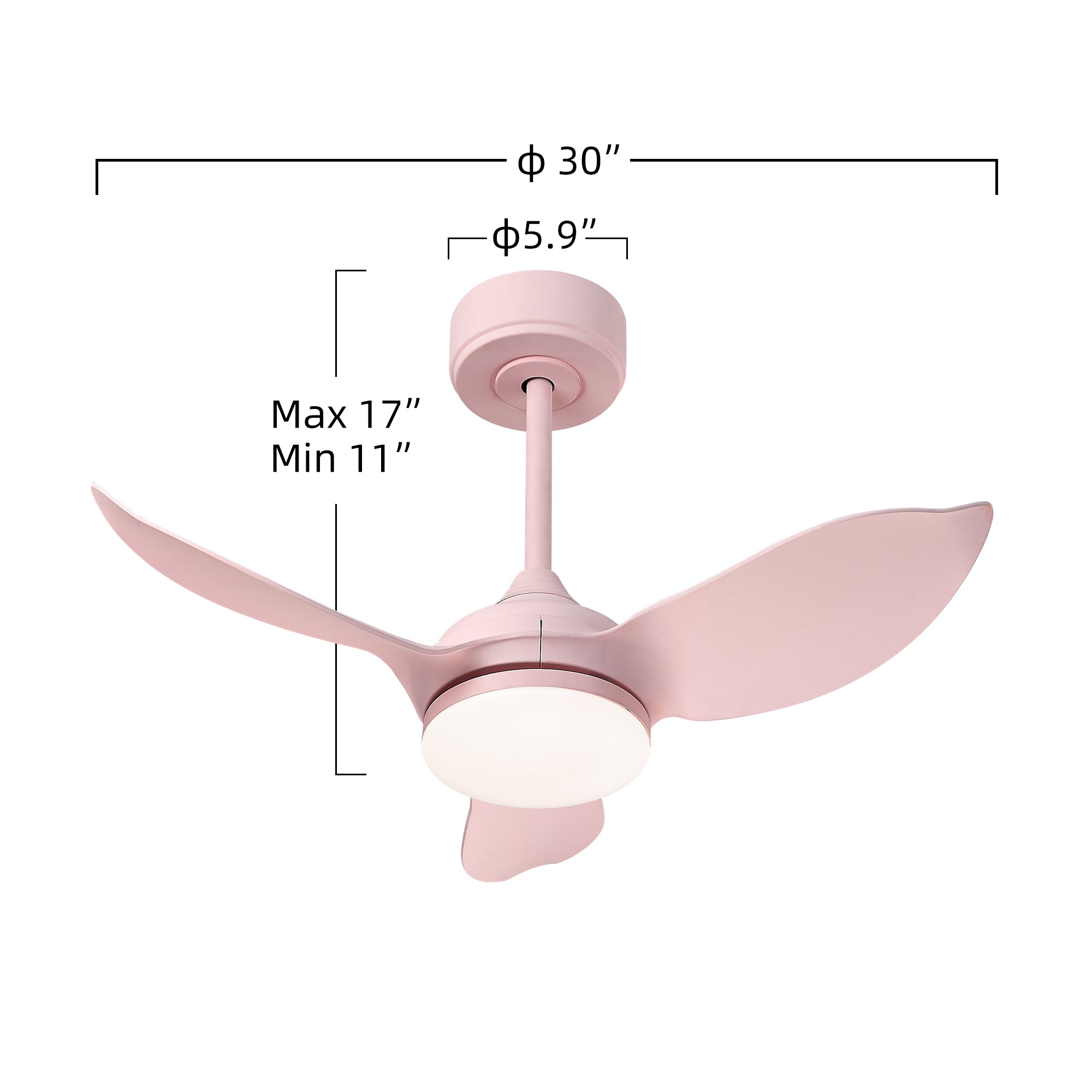 30 lnch Large Air Volume Ceiling fan - USAG00078 - LED Indoor/Outdoor Ceiling Fans with Lights and Remote Control, for Bedroom, Kitchen, Patio, Pink