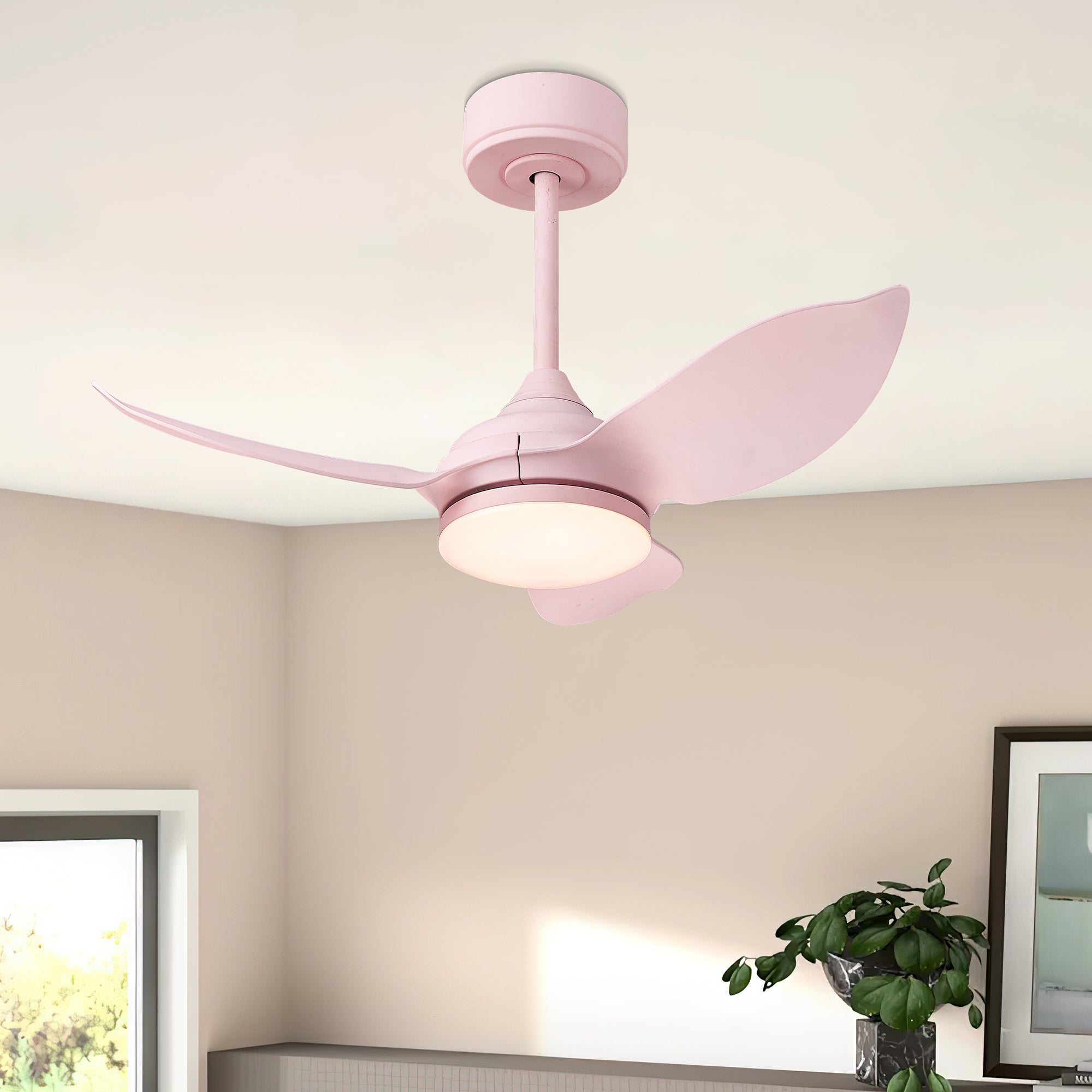 30 lnch Large Air Volume Ceiling fan - USAG00078 - LED Indoor/Outdoor Ceiling Fans with Lights and Remote Control, for Bedroom, Kitchen, Patio, Pink