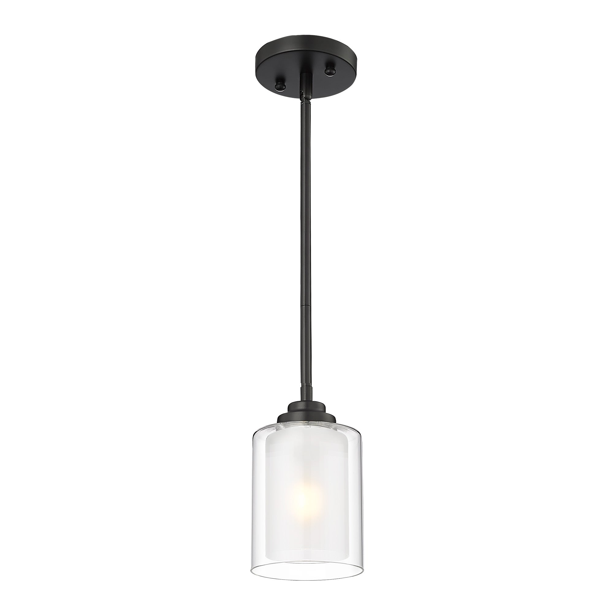 2 Pack Modern Black Finish with Dual Glass Shade - 5 inch Pendant Light Hanging Light Fixtures - USAG00079