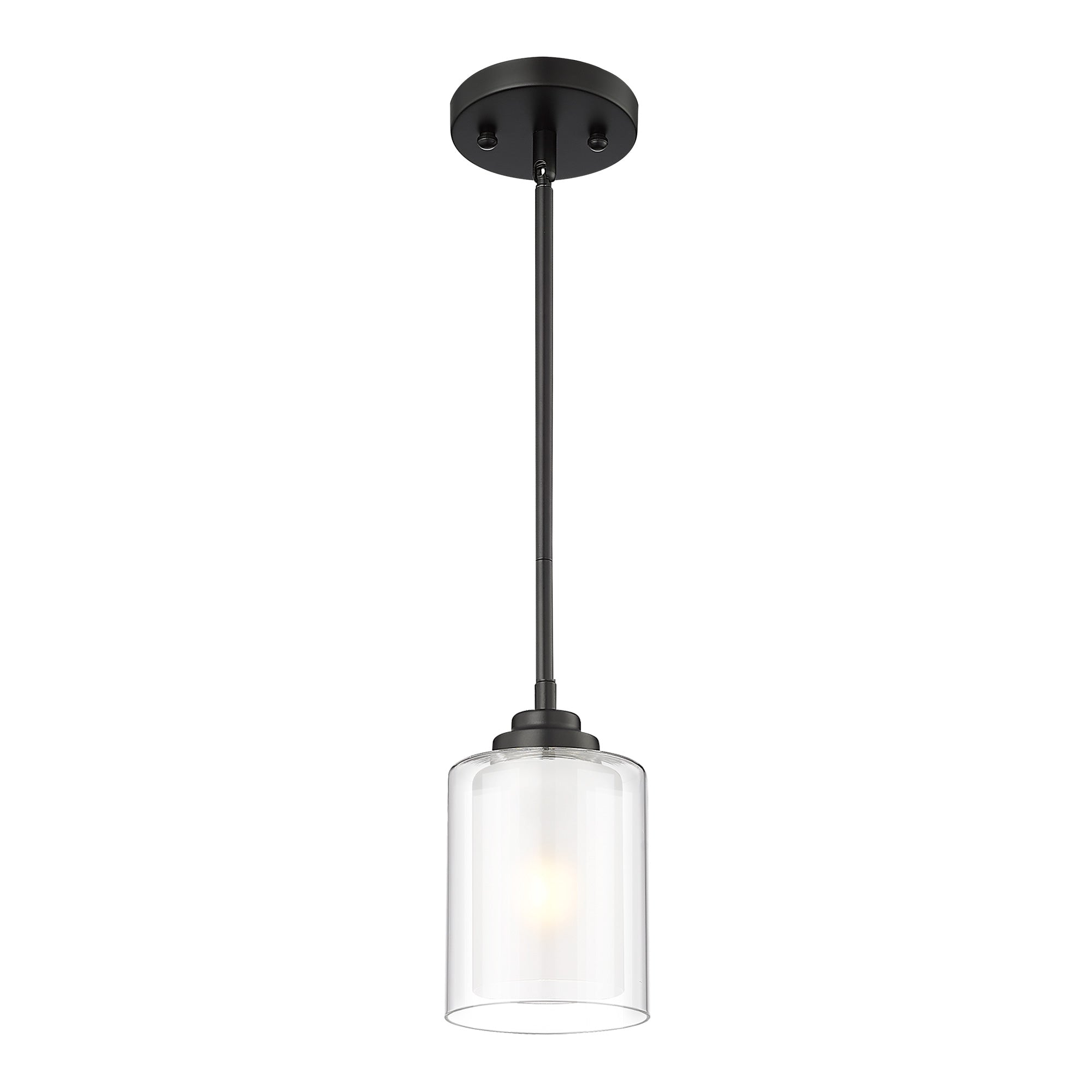 2 Pack Modern Black Finish with Dual Glass Shade - 5 inch Pendant Light Hanging Light Fixtures - USAG00079