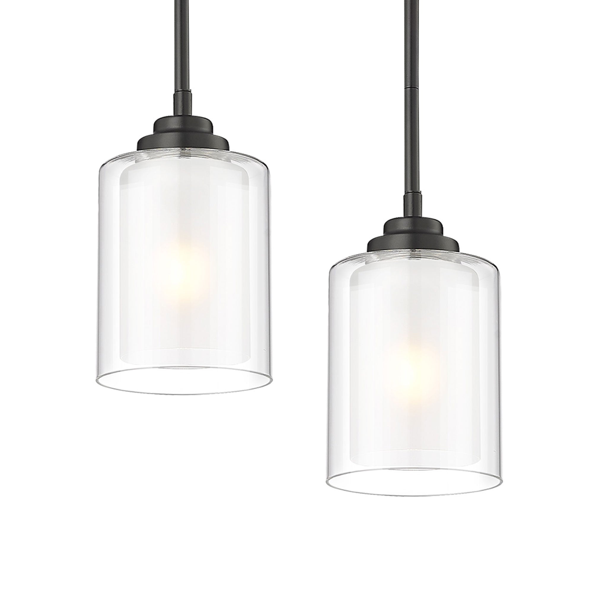 2 Pack Modern Black Finish with Dual Glass Shade - 5 inch Pendant Light Hanging Light Fixtures - USAG00079