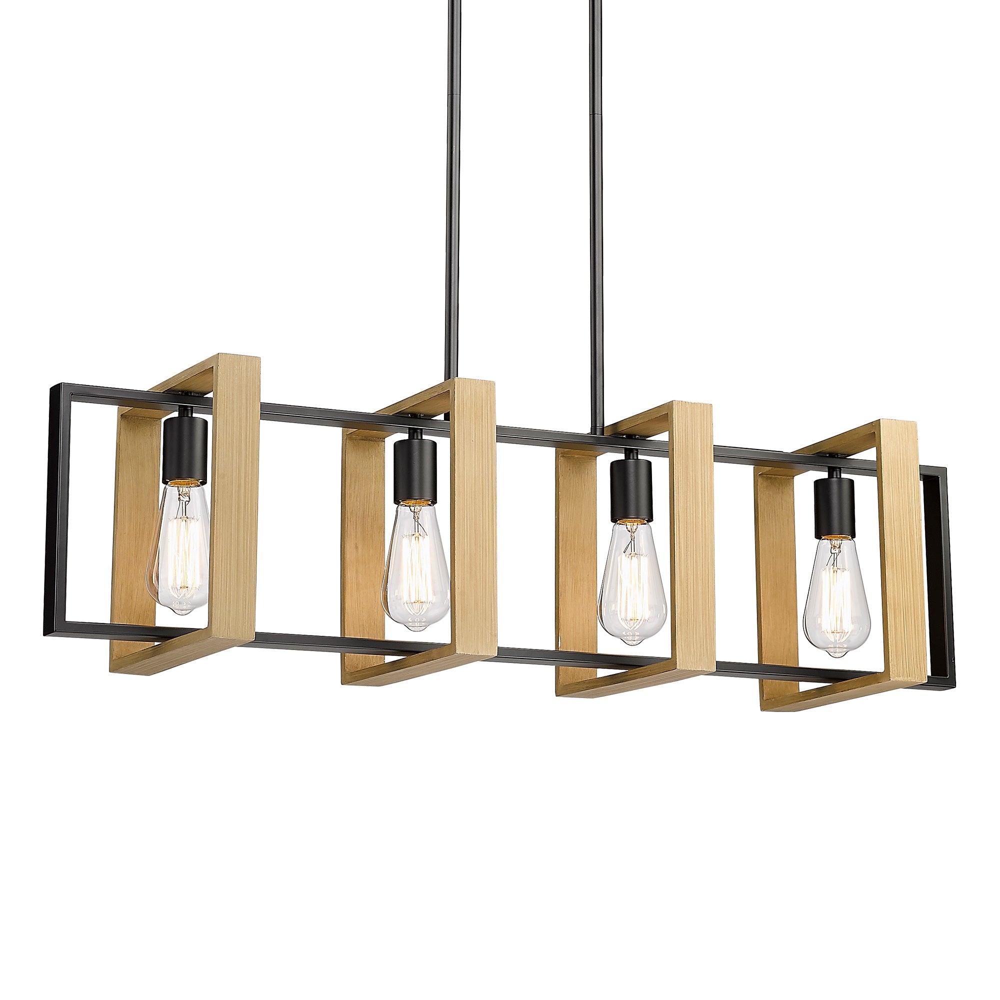 Rustic with Matte Black Solid Wood Metal Frame - 35 inch 4-Light Kitchen Island Lighting Pendant Lights Hanging Light - USAG00082