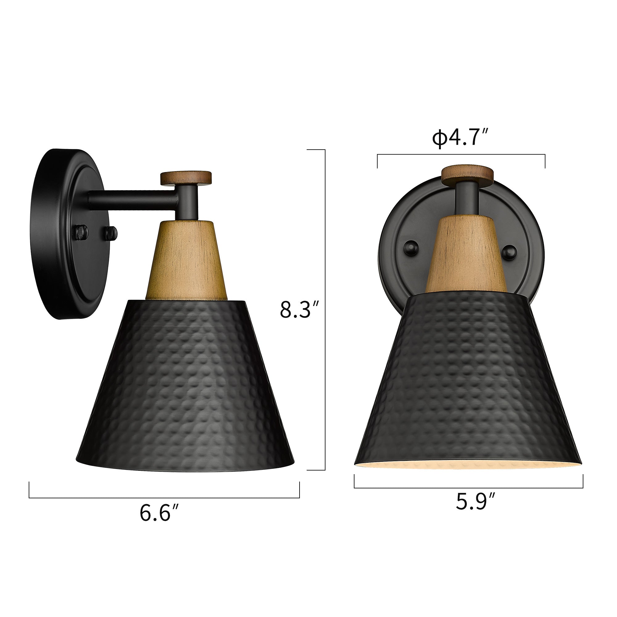 2 Packs Matte Black with Hammered Metal Shade - 8.3 inch 1-Light Wall Sconces Wall Light - USAG00083