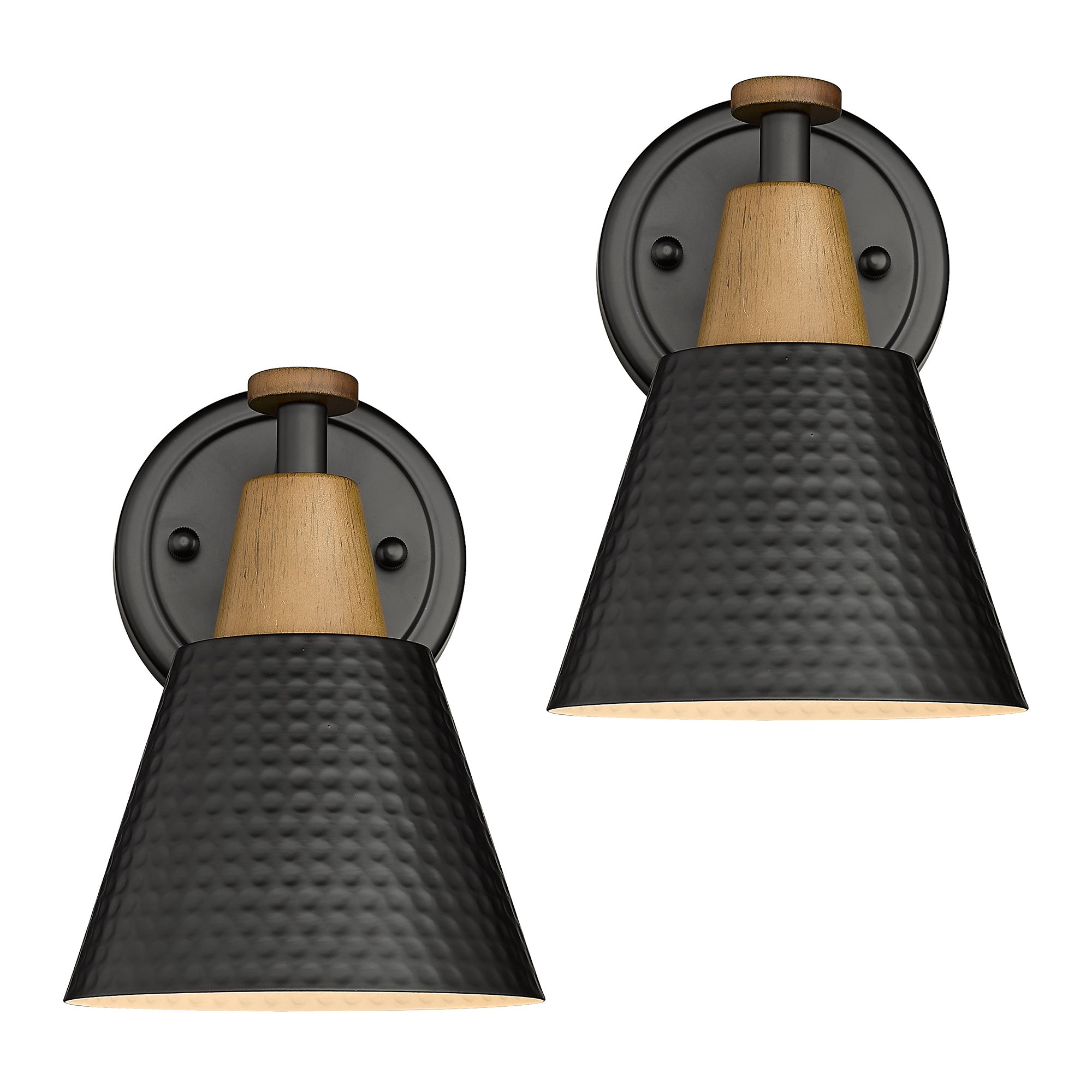 2 Packs Matte Black with Hammered Metal Shade - 8.3 inch 1-Light Wall Sconces Wall Light - USAG00083