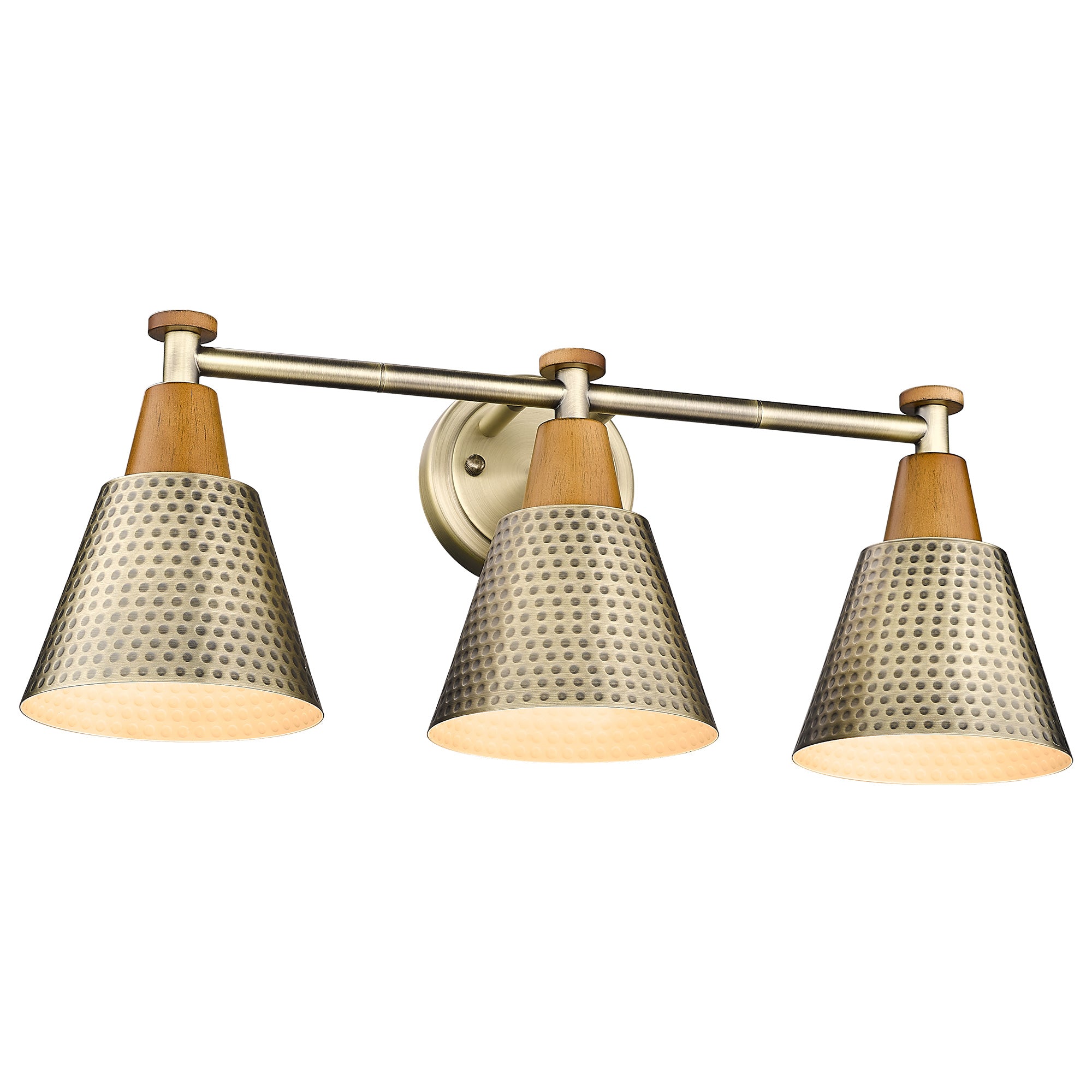 Brass Gold & Wood Grain with Hammered Metal Shade - 21.6 inch 3-Light Wall Sconces Vanity Light - USAG00084