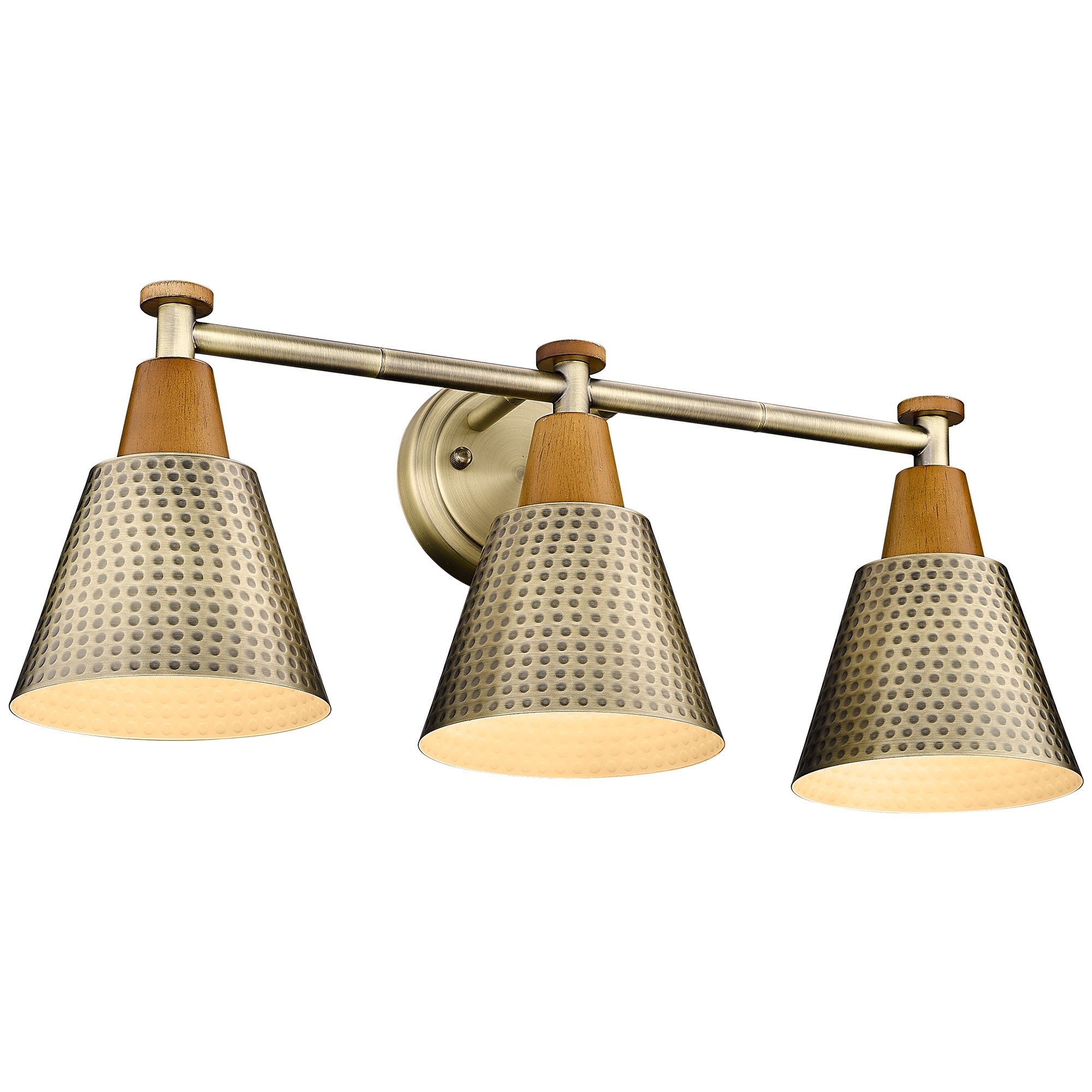 Brass Gold & Wood Grain with Hammered Metal Shade - 21.6 inch 3-Light Wall Sconces Vanity Light - USAG00084