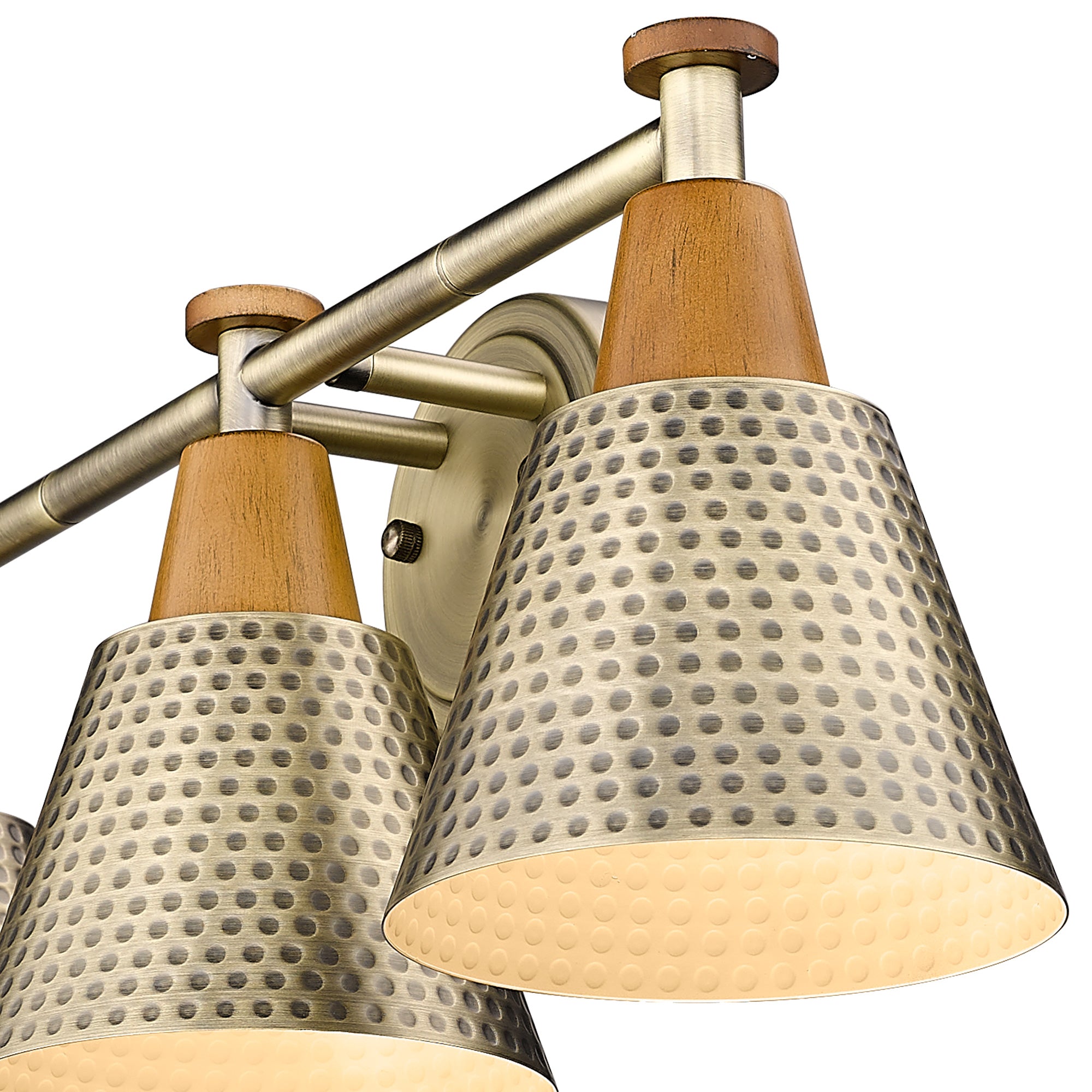 Brass Gold & Wood Grain with Hammered Metal Shade - 21.6 inch 3-Light Wall Sconces Vanity Light - USAG00084