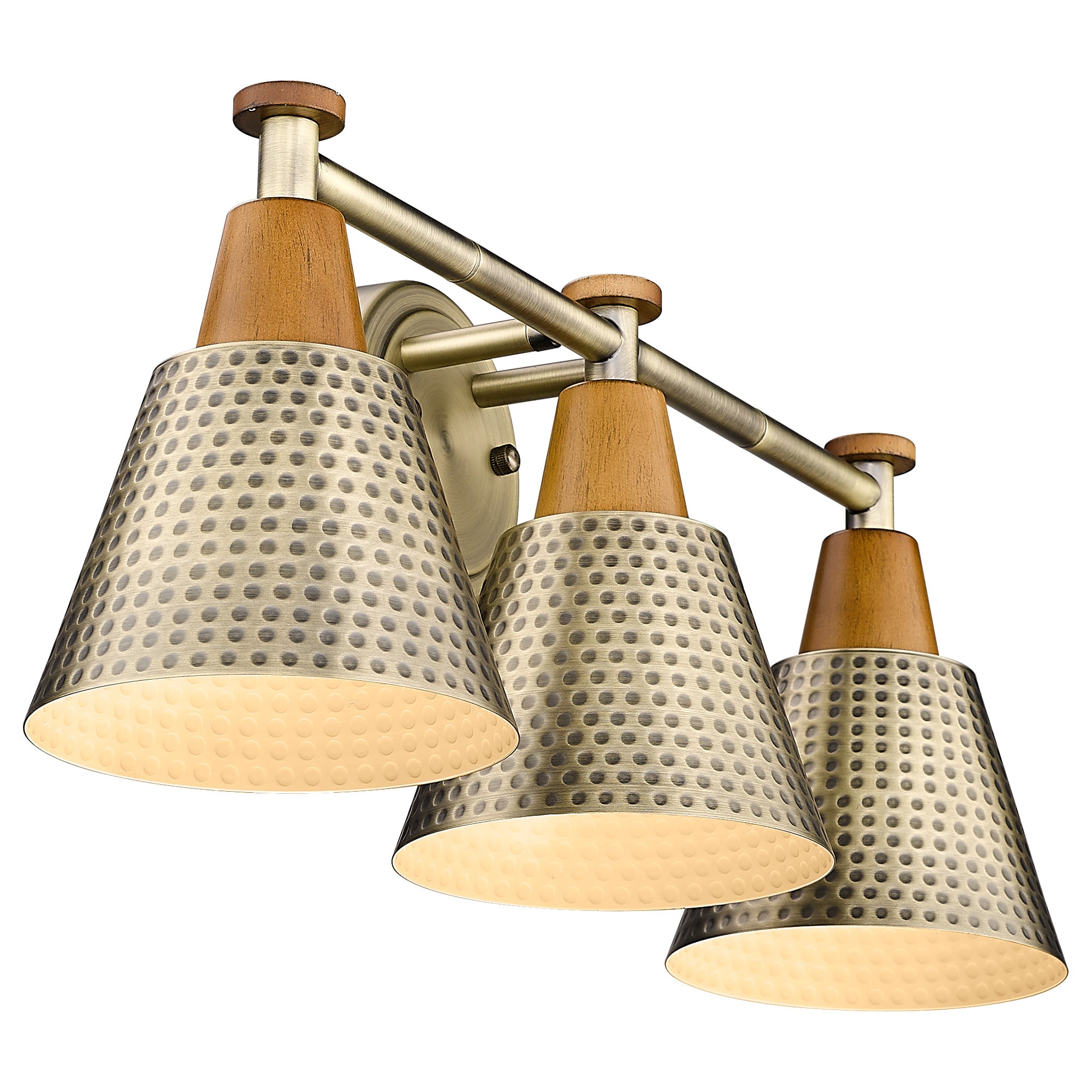 Brass Gold & Wood Grain with Hammered Metal Shade - 21.6 inch 3-Light Wall Sconces Vanity Light - USAG00084