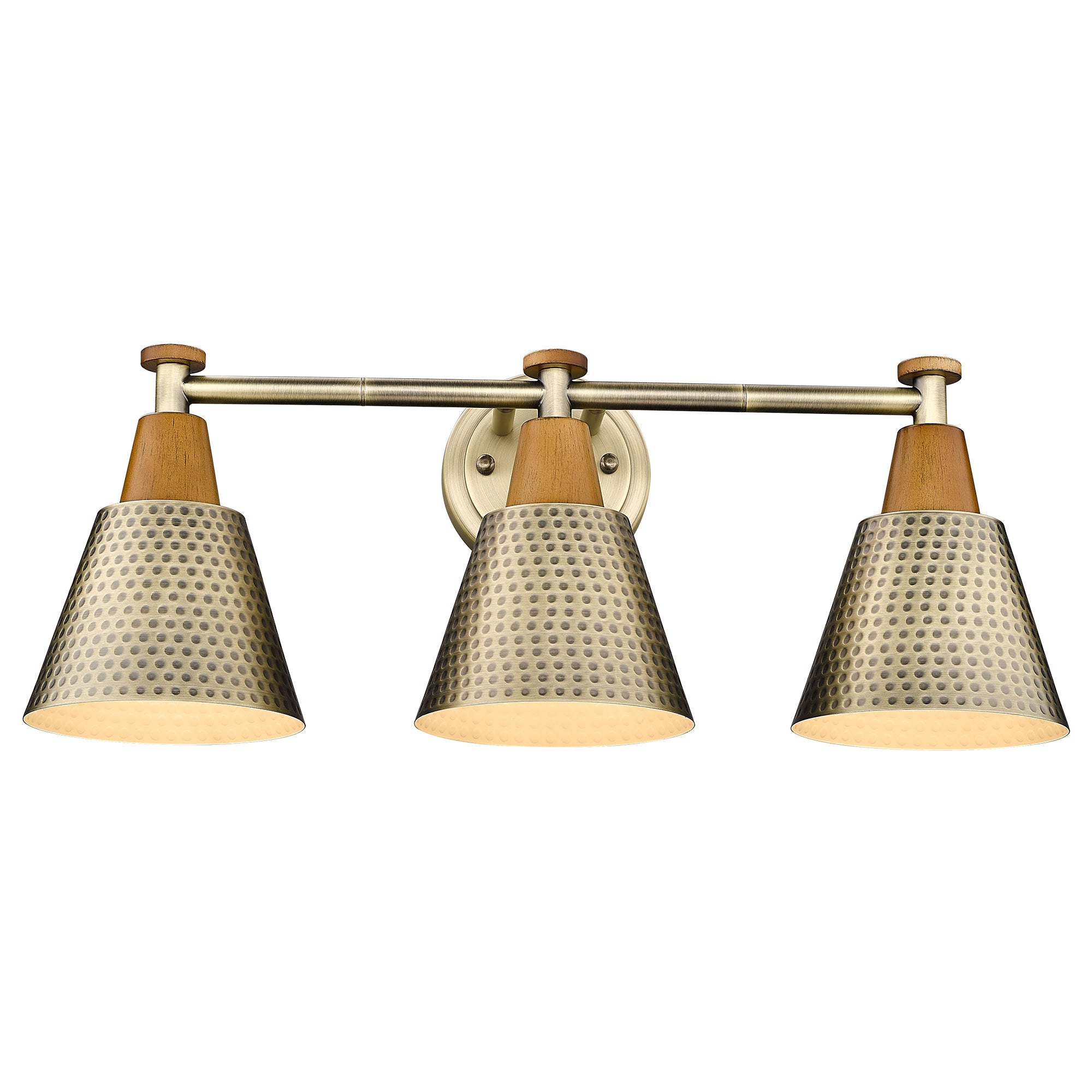 Brass Gold & Wood Grain with Hammered Metal Shade - 21.6 inch 3-Light Wall Sconces Vanity Light - USAG00084