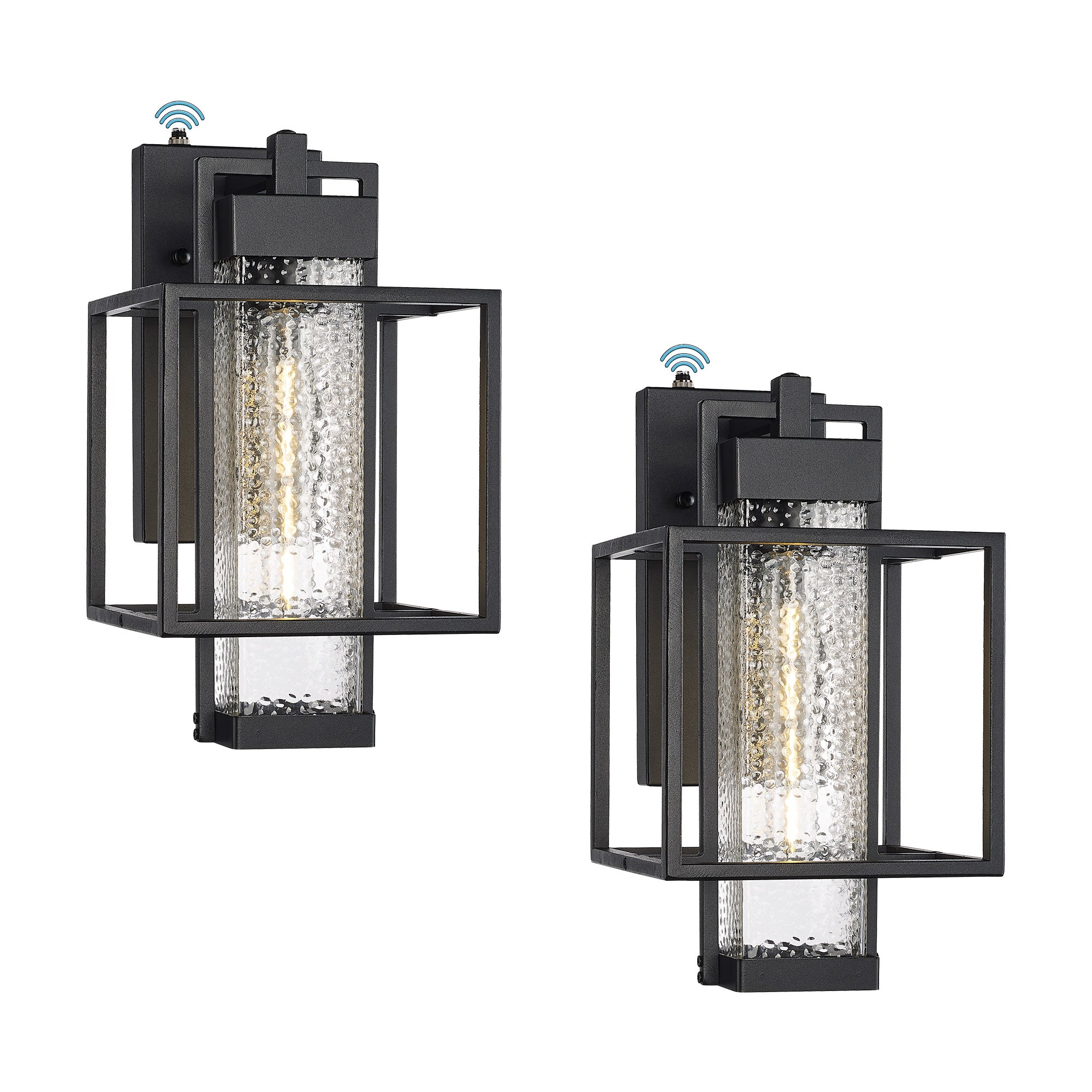 2 Pack Aluminum Black Finish with Bubble Glass Shade - 15 inch Dusk to Dawn Large Outdoor Wall Lights - USAG00086