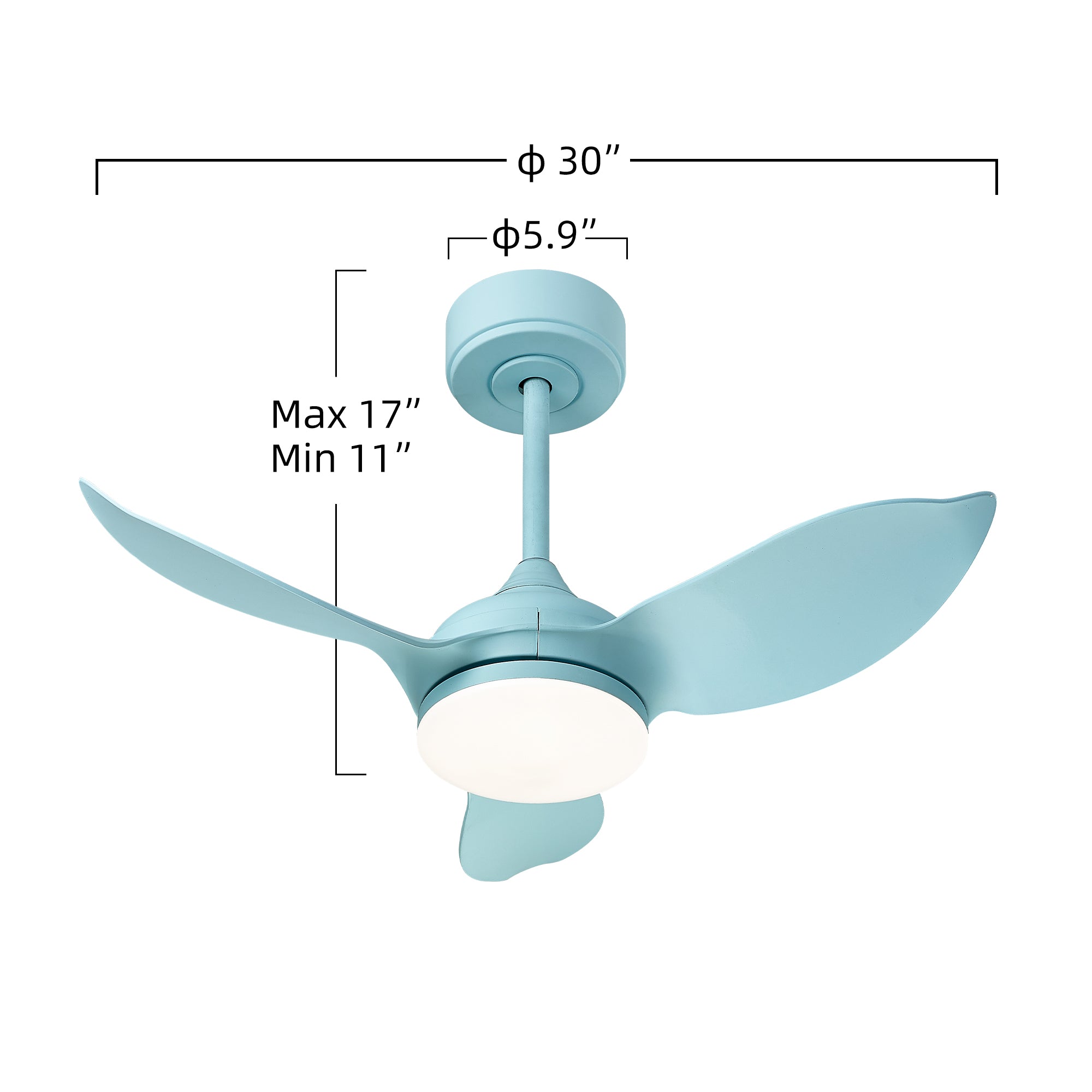 30 lnch Blue Ceiling fans - USAG00087 - LED Indoor/Outdoor Ceiling Fans with 3 Reversible Blades and Remote Control, 3 Colors, 6 Speeds