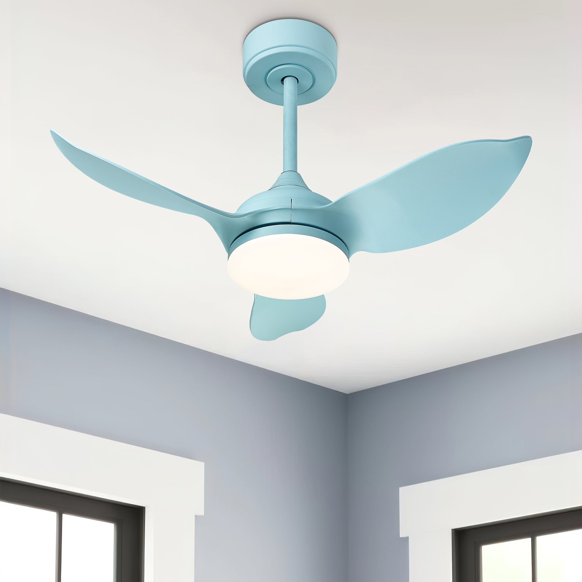 30 lnch Blue Ceiling fans - USAG00087 - LED Indoor/Outdoor Ceiling Fans with 3 Reversible Blades and Remote Control, 3 Colors, 6 Speeds